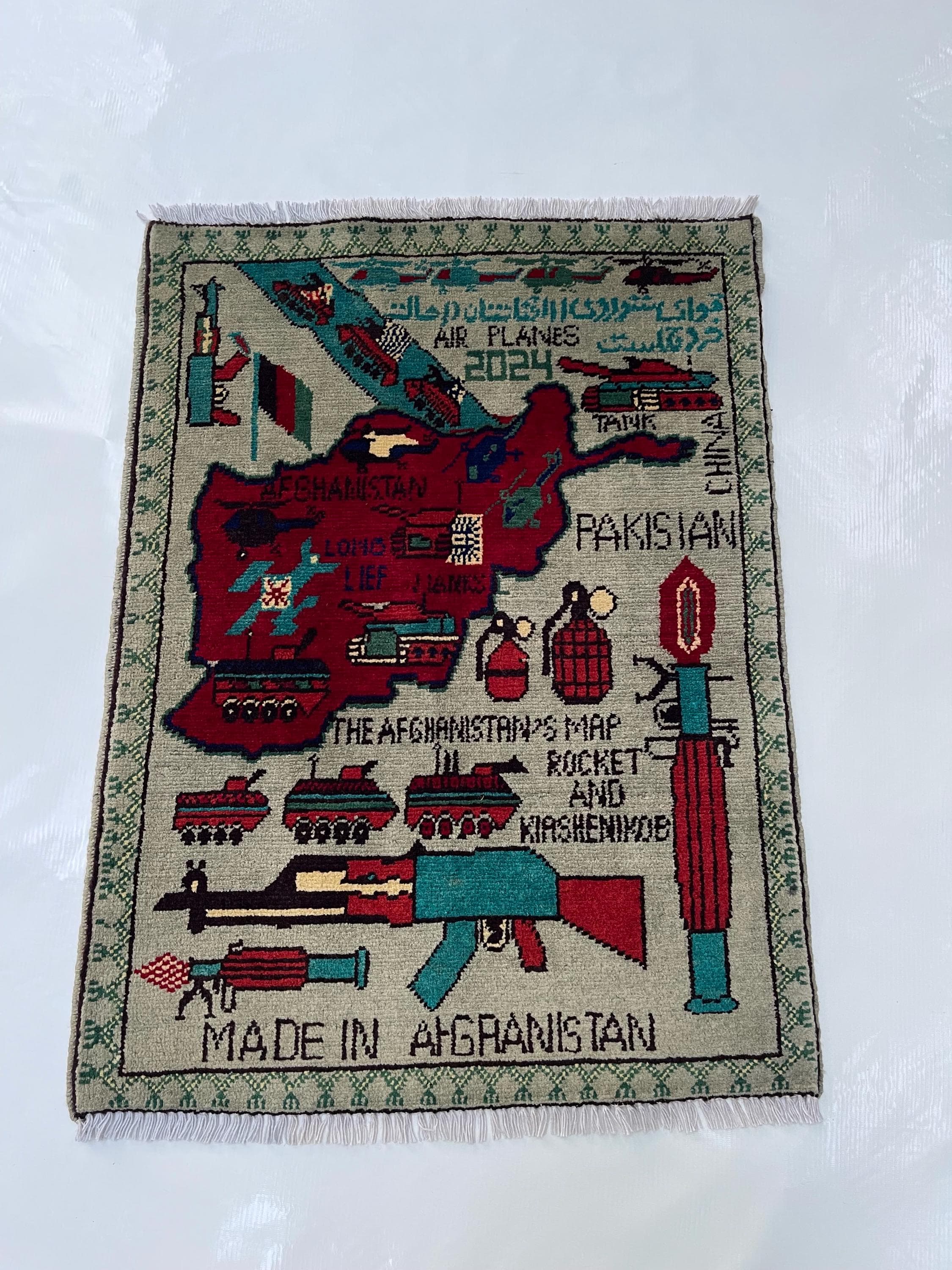 79x60 cm Handmade Afghan war rug wool rug shindand wool rug war art rug folk art war rug handicrafts beautifully made mini rug #516 - image 5