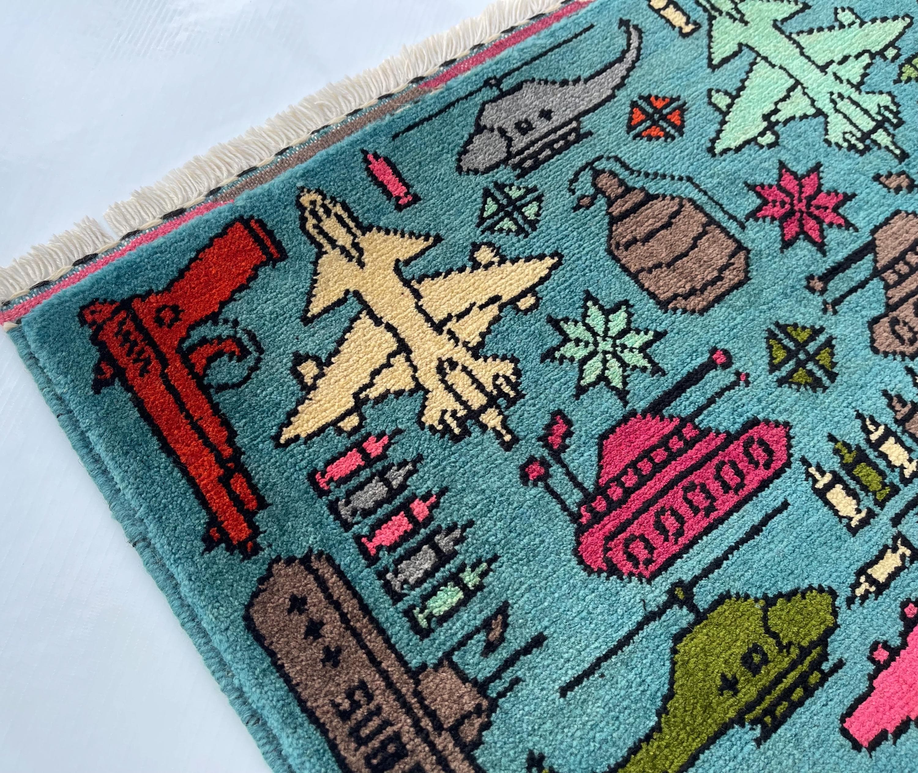 62x59cm war rug wool rug oriental war art mini war rug handicrafts afghan war rug #240 - image 4