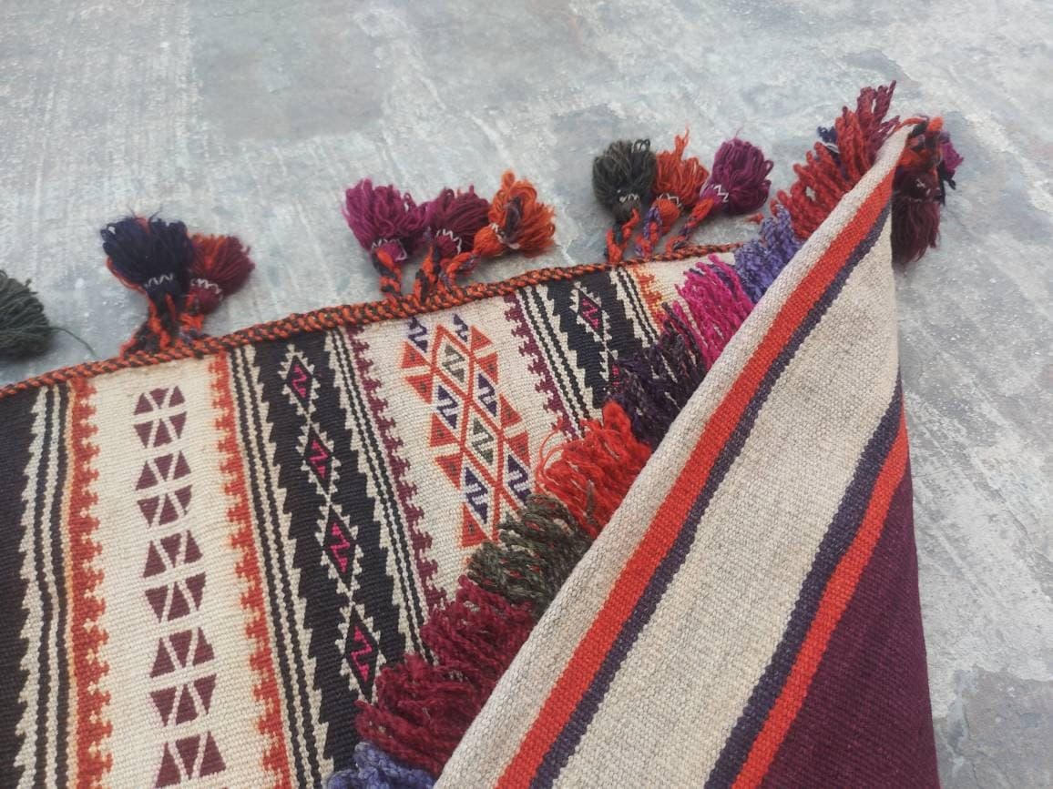4'5"×1'10" Handmade Afghan baluch saddlebag kilim rug nice wool rug Adraskan tribal saddlebag kilim bags - image 4