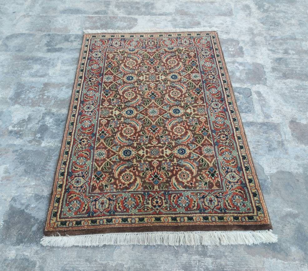 3'×2' ft Handmade Indian rug best wool rug small oriental rug