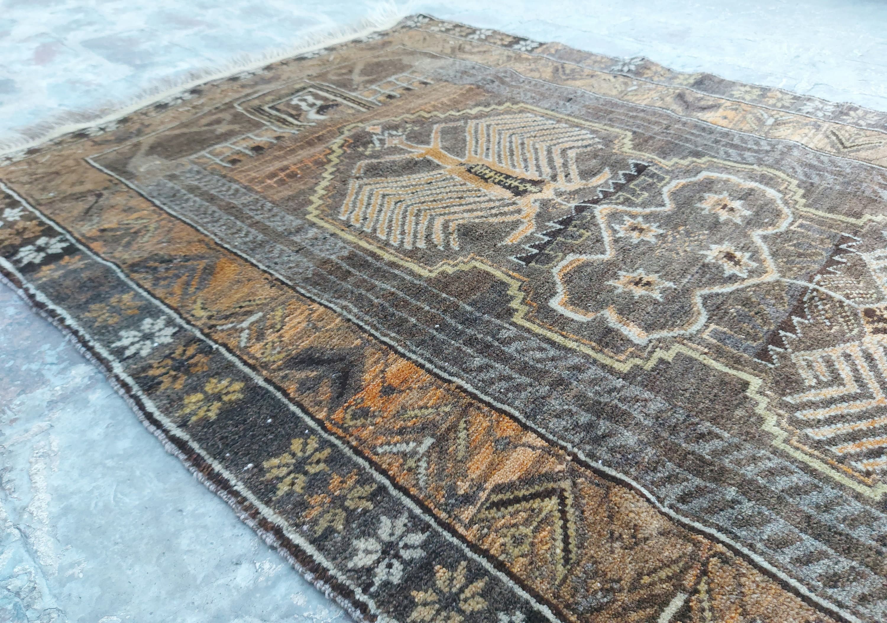 130x91cm Handmade Afghan baluch prayer rug nice vintage wool rug tribal prayer rug Afghan prayer mat natural colours #66 - image 4