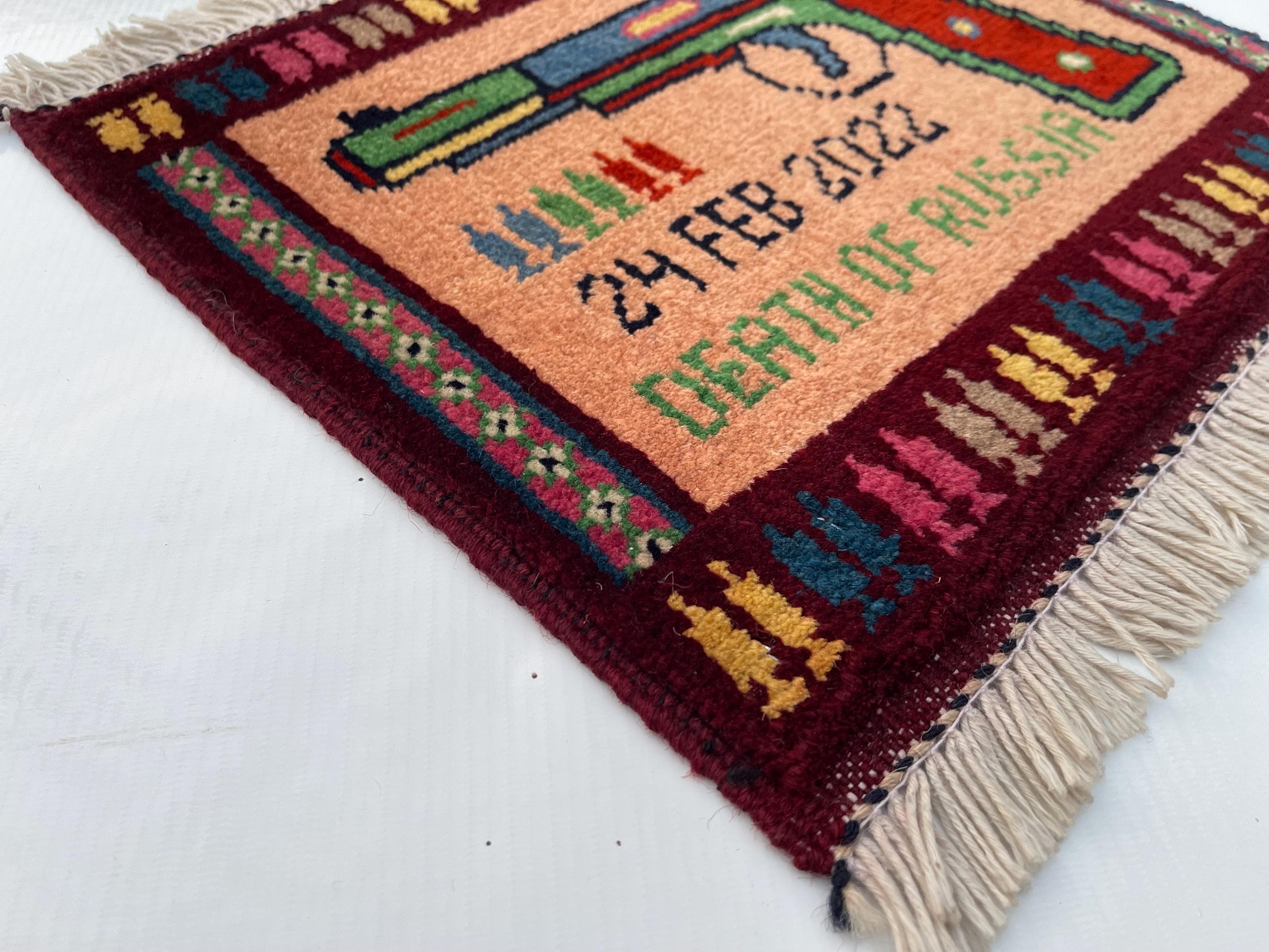 Handmade Afghan war rug wool rug oriental rug Nomadic rug art mini rug pistol rug 32x37 cm #690 - image 5