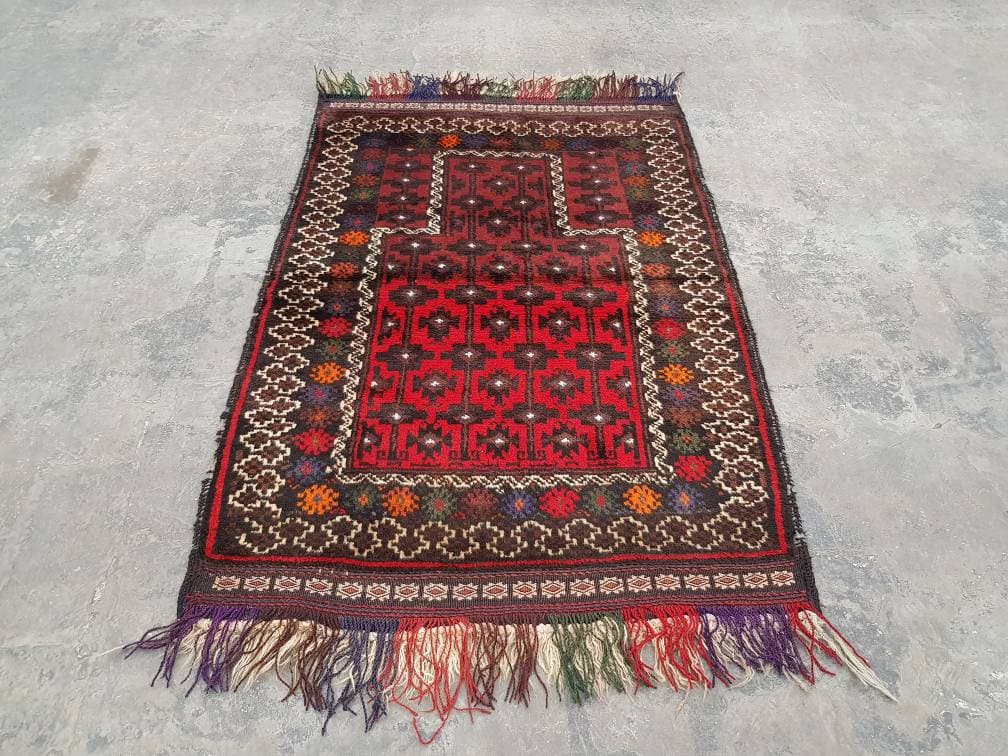 120x79 cm Handmade Afghan baluch prayer rug nice quality wool rug tribal vintage color faded prayer mat