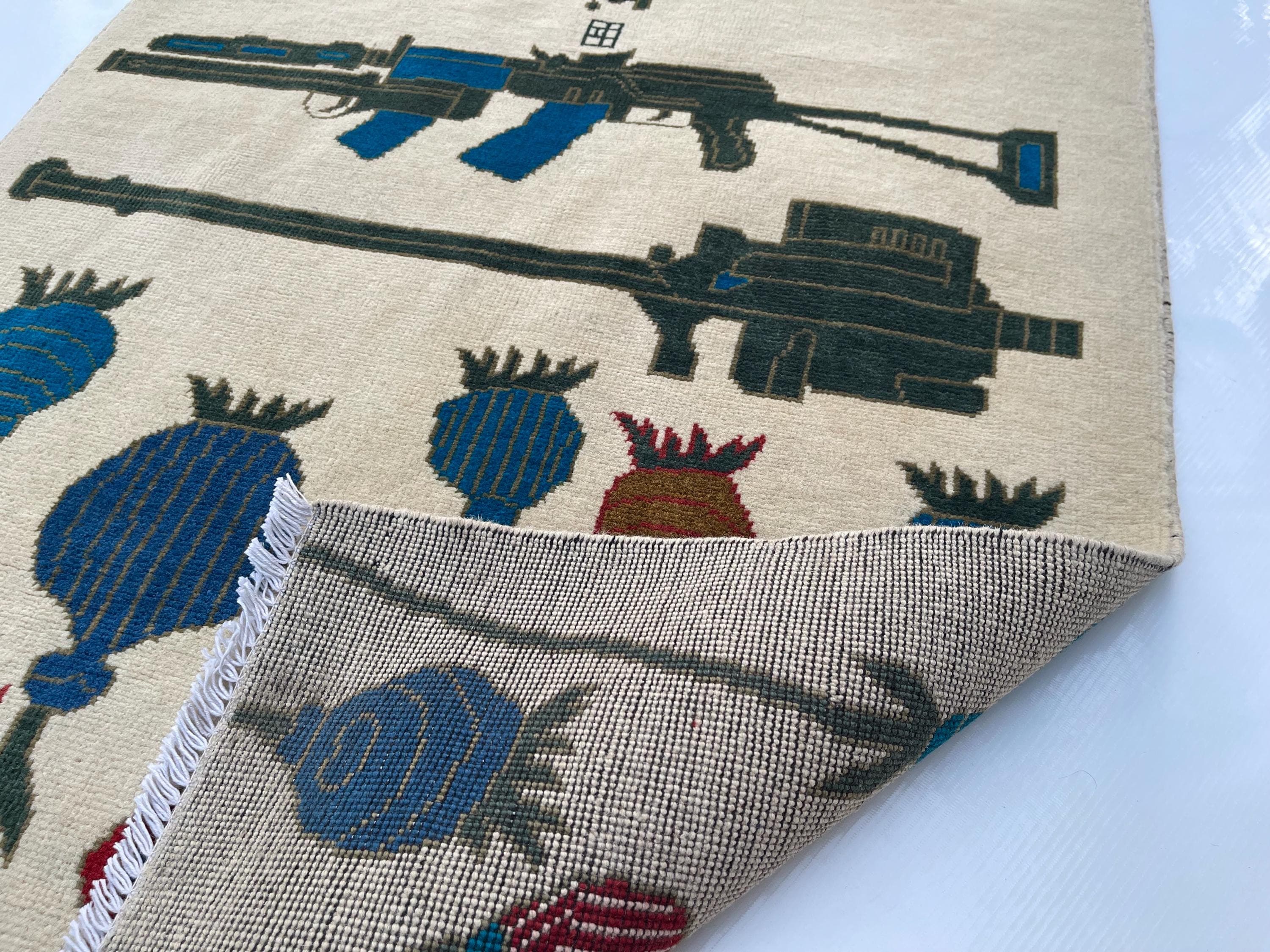 122x83 cm Classic Handmade Afghan war rug Beautifully made wool rug Nomadic Rug Oriental War Rug opium rug handicrafts #779 - image 3