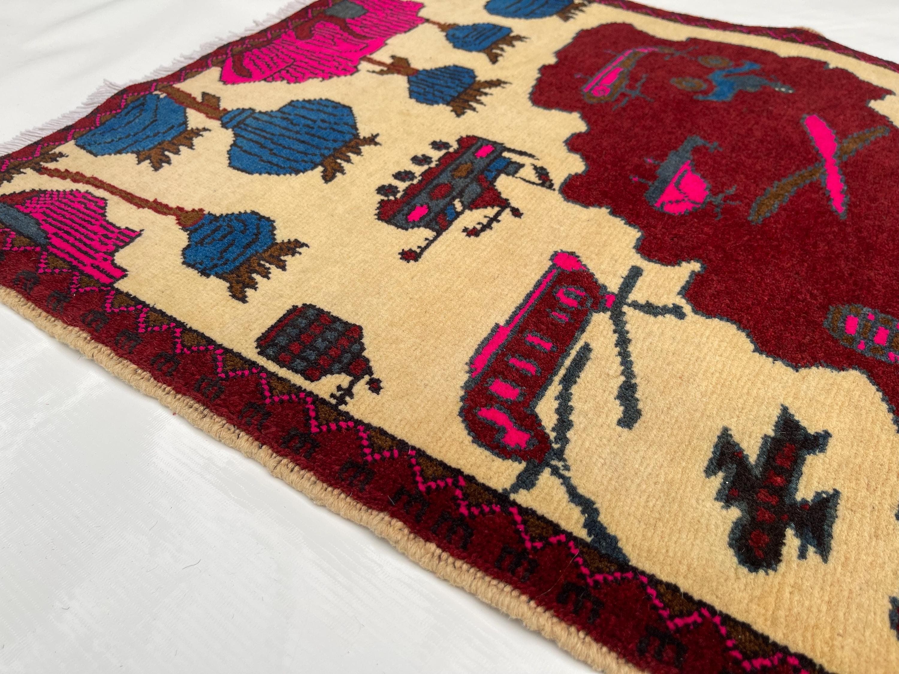 80x64 cm Classic Handmade Afghan war rug Beautifully made wool rug Nomadic Rug Oriental War Rug mini rug 9//11 #387 - image 4