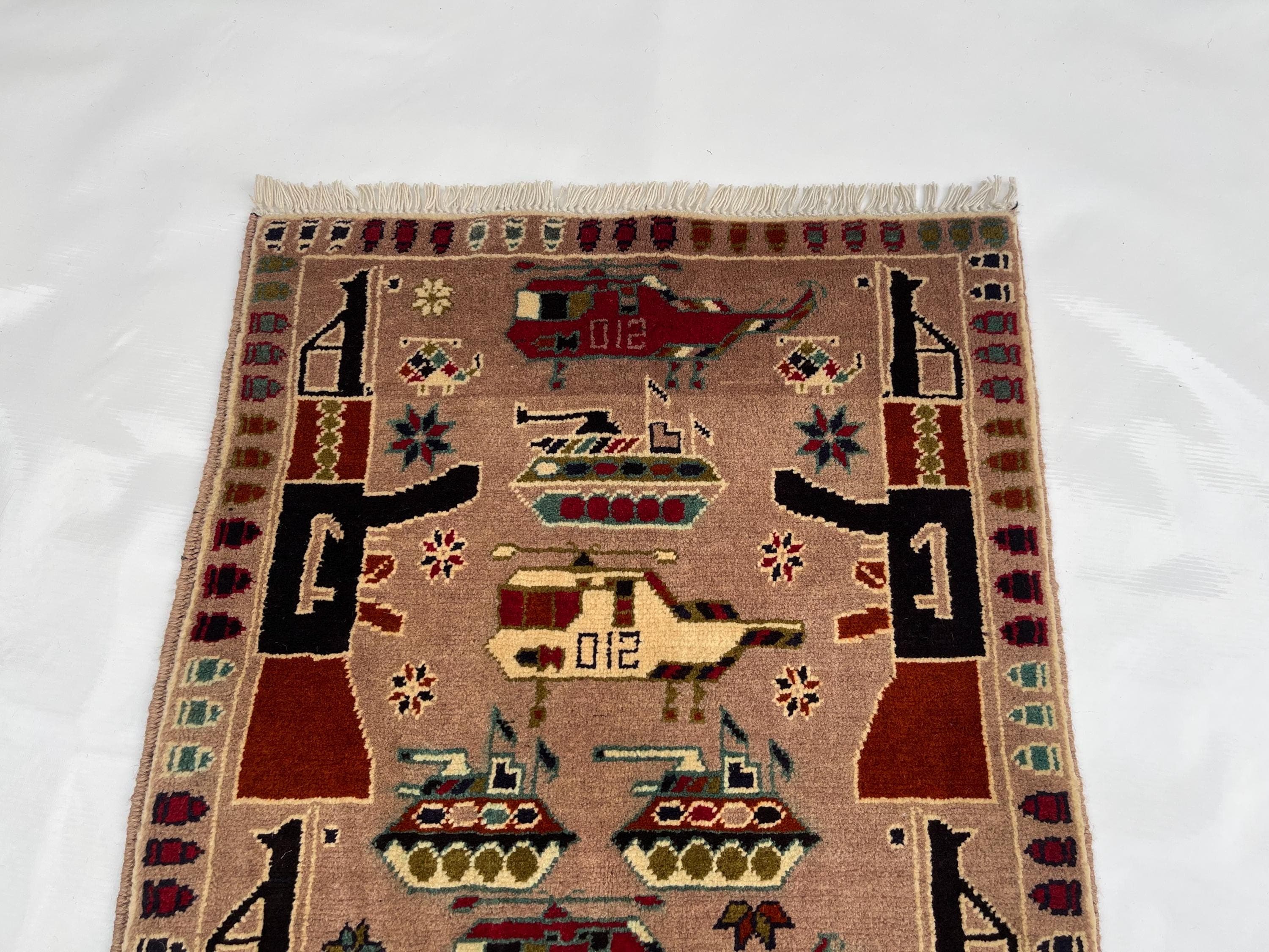 91x63 cm Handmade Afghan war rug wool rug Nomadic Rug Oriental War Rug mini rug oriental area rug folk art handicrafts #366 - image 4