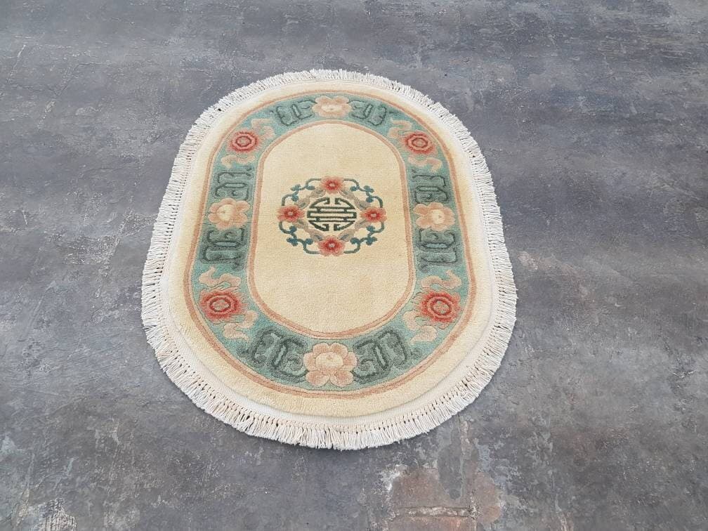 3'1"×2'2" feet  Nice wool rug area rug vintage Chinese rug large pile rug Oval