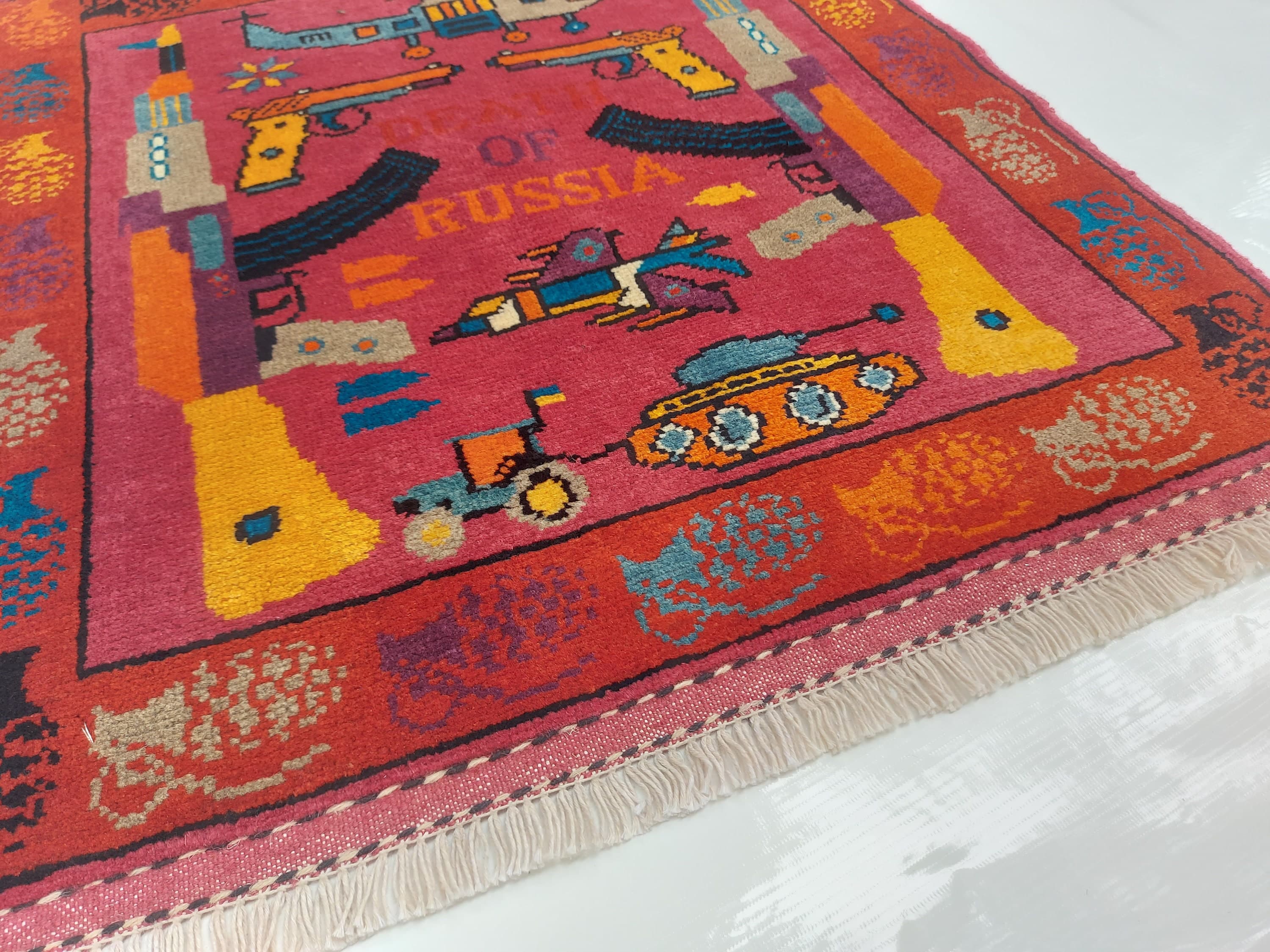 Afghan war rug Beautifully made wool rug Nomadic Rug Oriental War art mini war rug square rug 75x69cm #182 - image 3