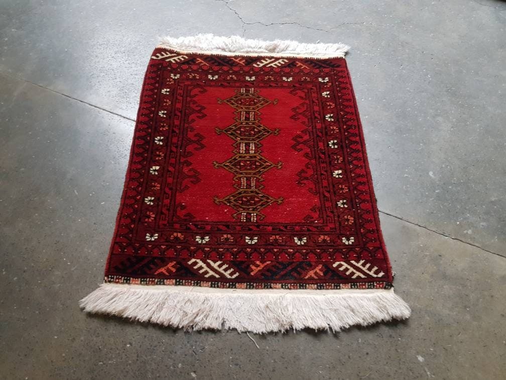 2'3"×1'9" ft Handmade wool rug oriental rug small rug doormat decorative rug vintage vegetable dyed Ethnic rug Turkmen mini rug