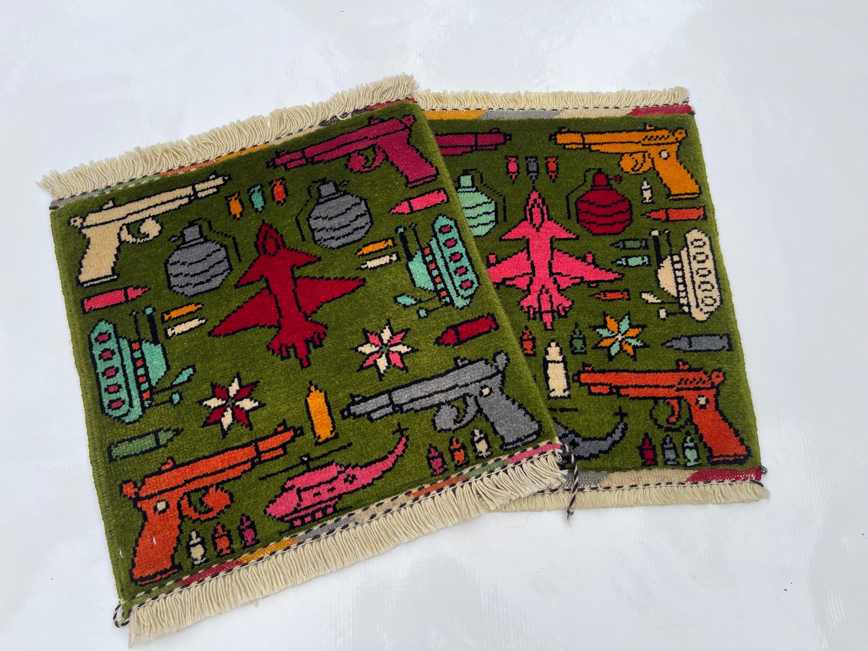 44x40 cm Handmade Afghan war rug pair wool rug war rug oriental area rug mini war rug handicrafts #353