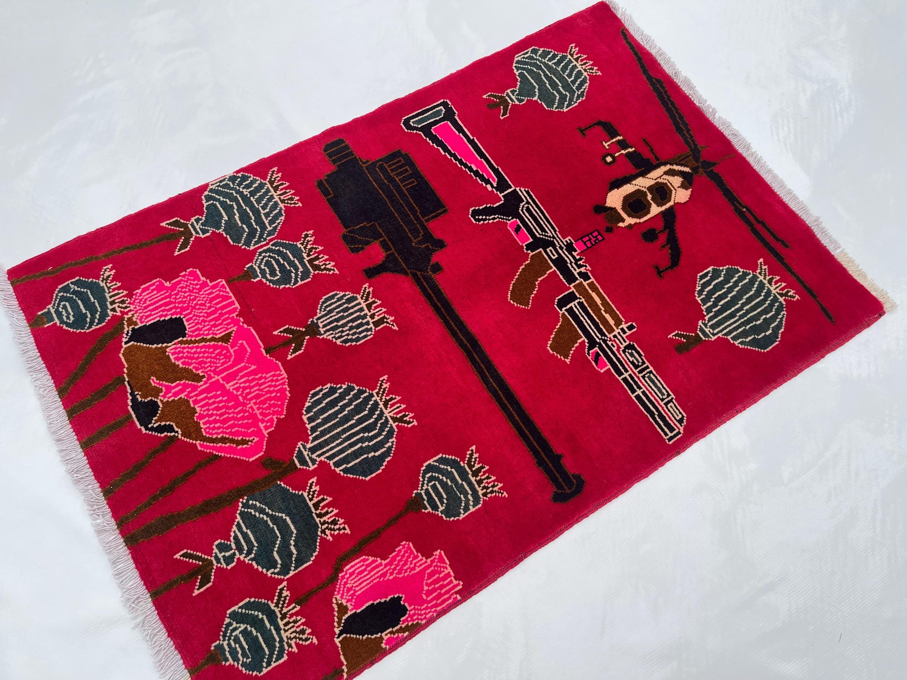 108x80 cm Classic Handmade Afghan war rug Beautifully made wool rug Nomadic Rug Oriental War Rug mini rug Opiume#351 - image 4