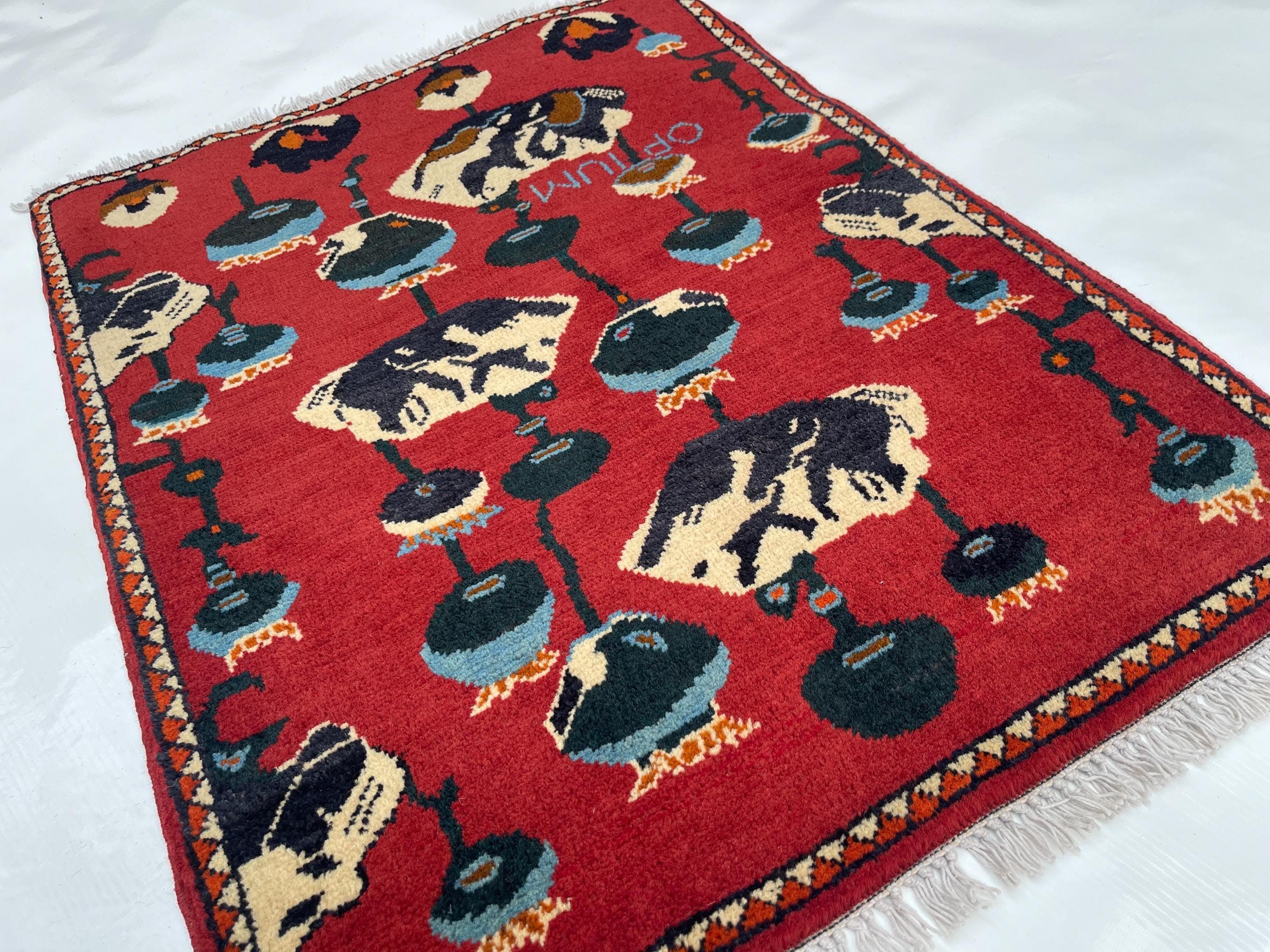 83x64 cm Classic Handmade Afghan war rug Beautifully made wool rug Nomadic Rug Oriental War Rug mini rug Opiume handicrafts #306 - image 3