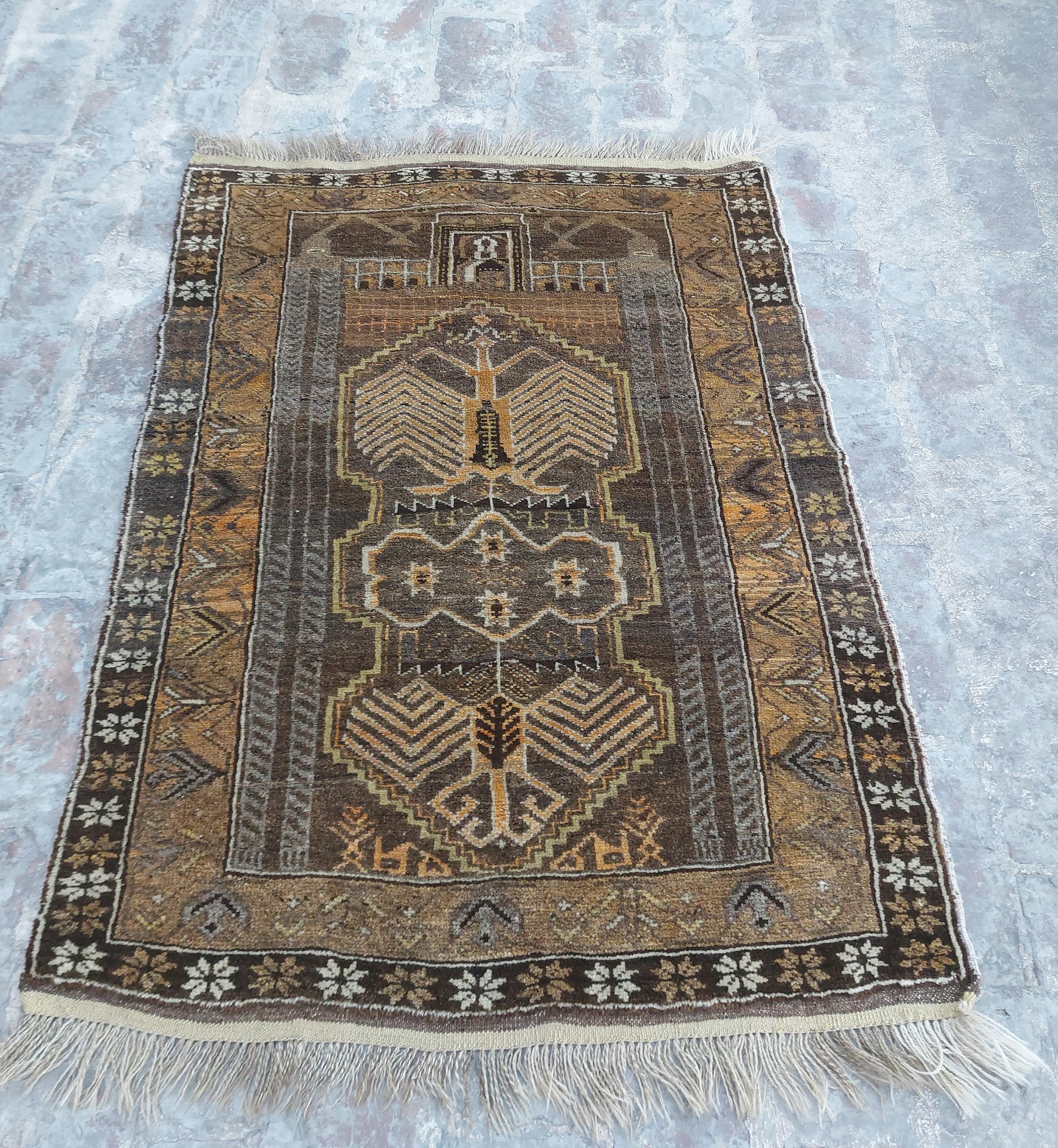 130x91cm  Handmade Afghan baluch prayer rug nice vintage wool rug tribal prayer rug Afghan prayer mat natural colours #66