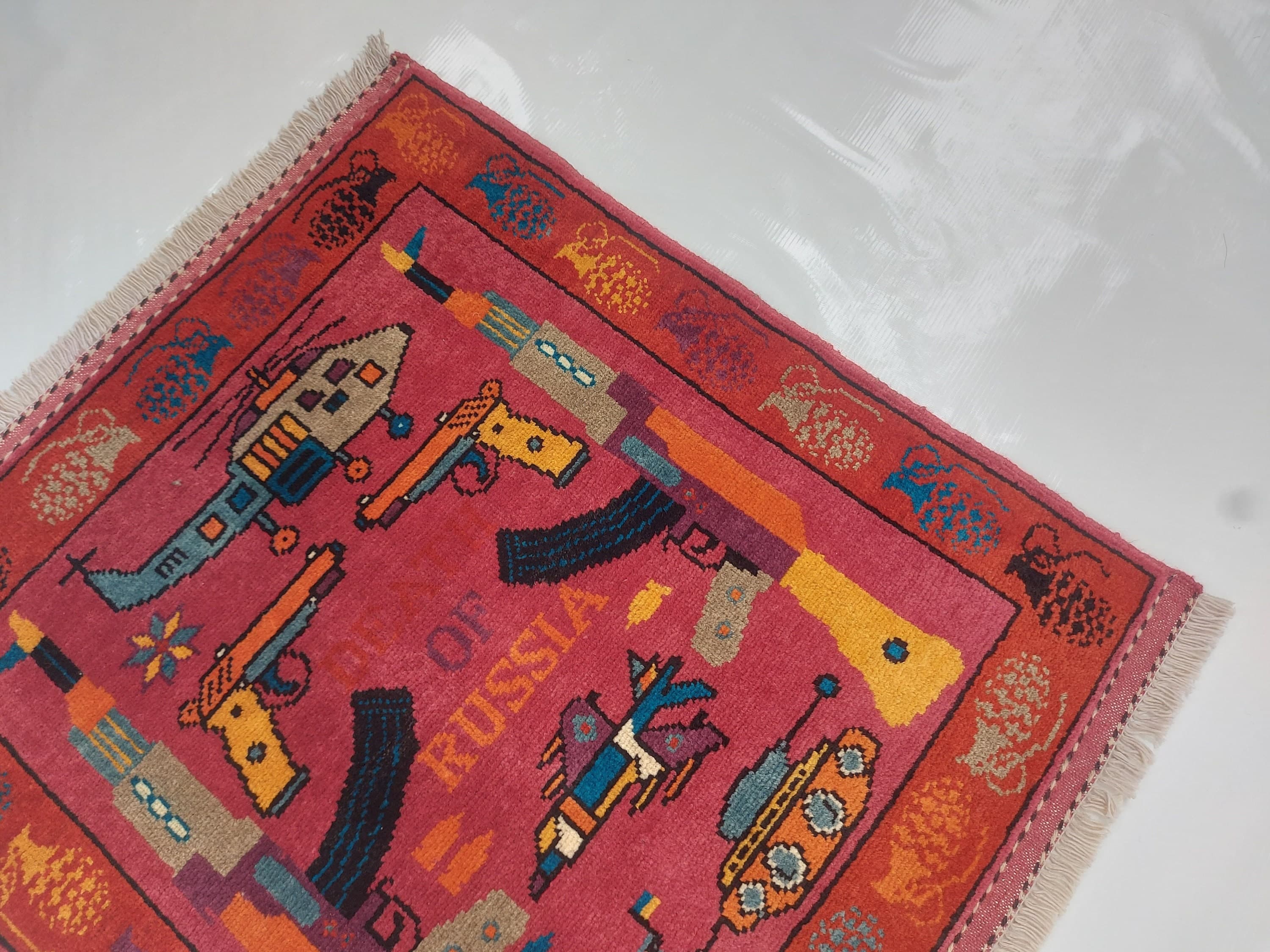 Afghan war rug Beautifully made wool rug Nomadic Rug Oriental War art mini war rug square rug 75x69cm #182 - image 4