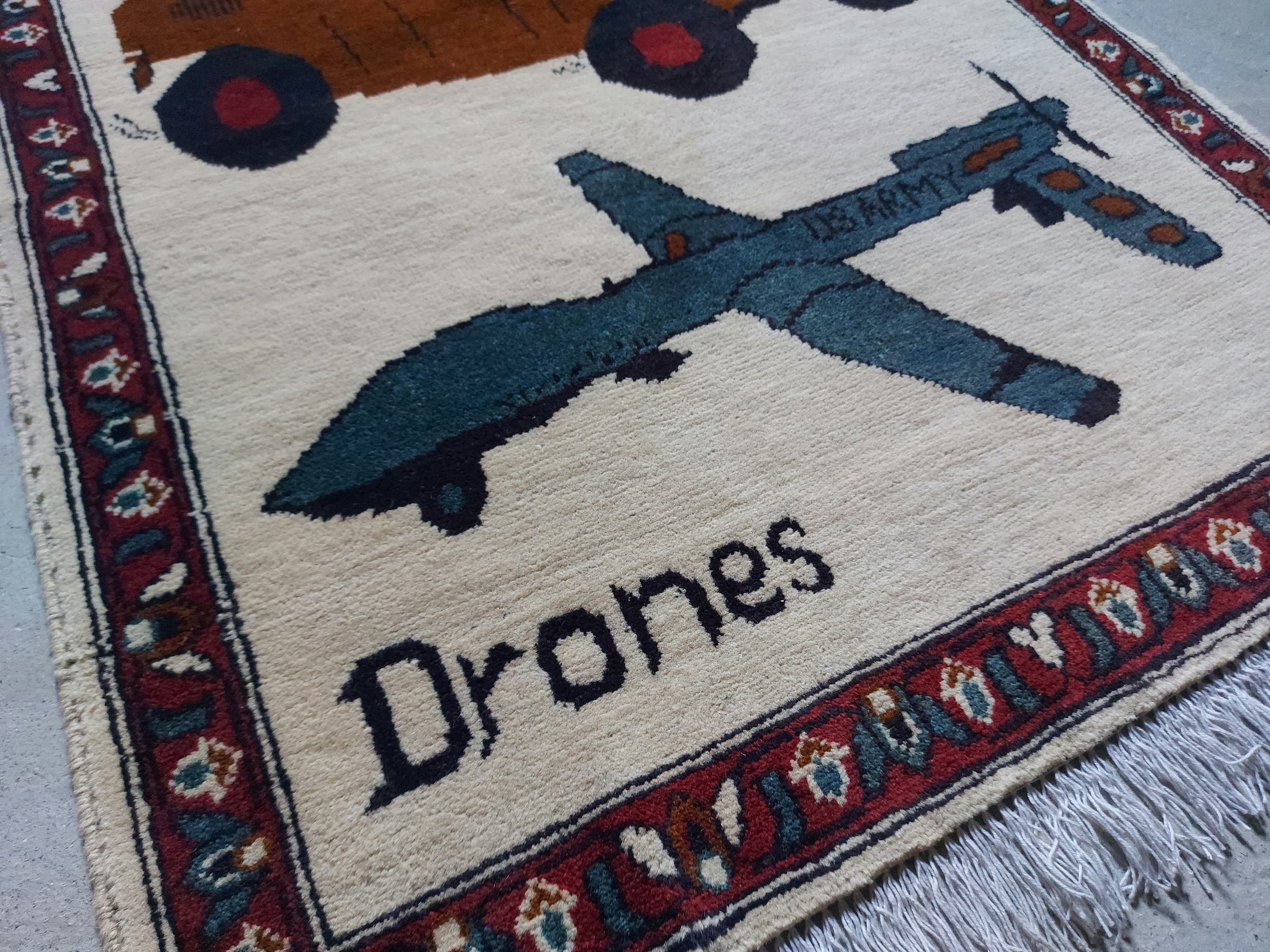 Afghan war rug handmade rug Ethnic tribal rug drones 122x77cm #36 - image 5