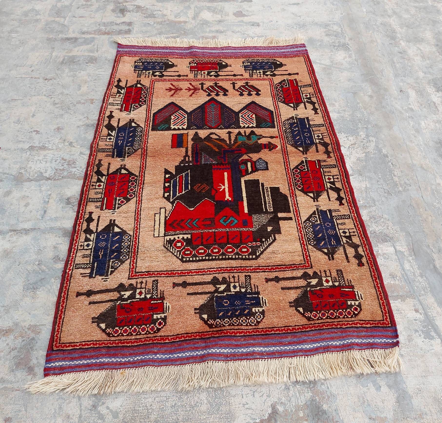 5x3 ft  Handmade Afghan war art rug war rug Ethnic rug