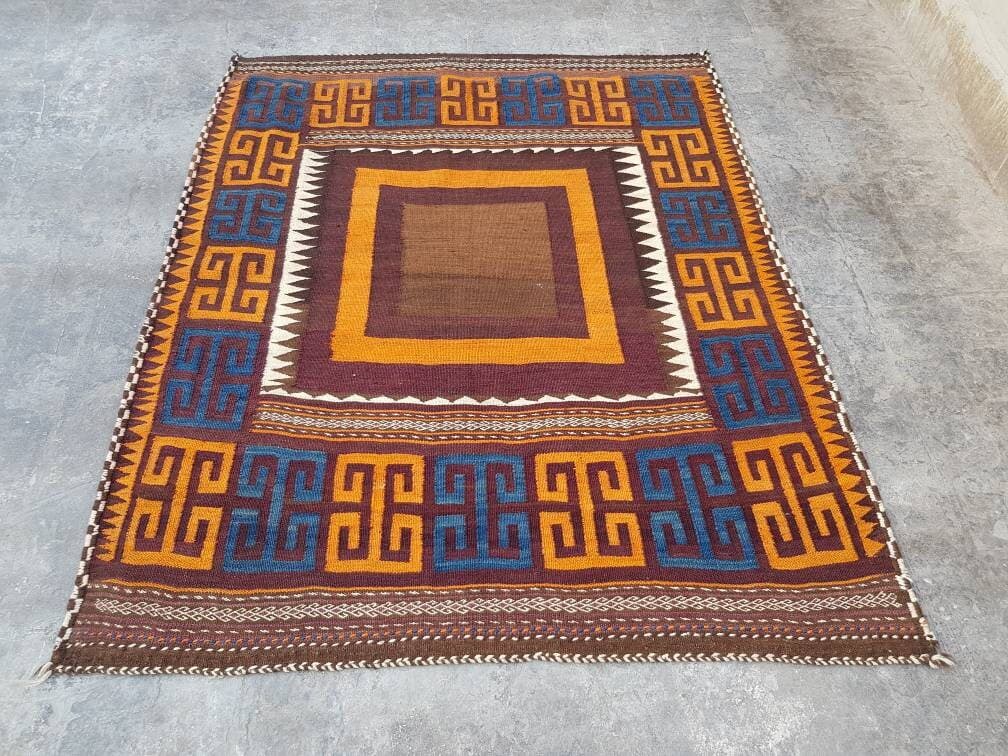 5'7"×4'7" feet Afghan kilim nice quality wool kilim rug flat weave decorative kilim handmade kilim rug Nomadic rug tapestry Weave