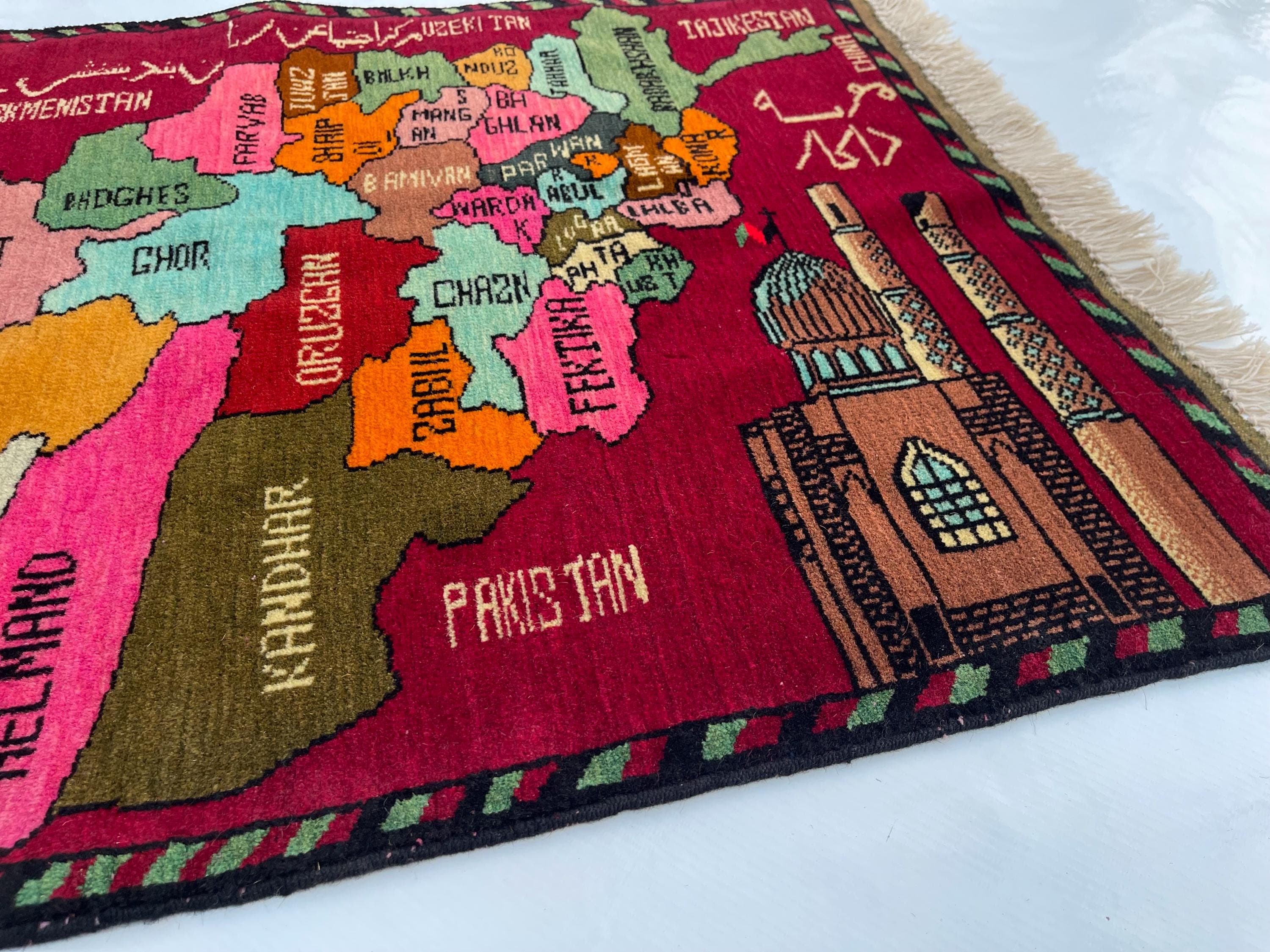 85x70 cm Ethnic rug Afghan War Art rug Wool war Rug Tribal handicrafts Afghan Maps area rug #672 - image 5