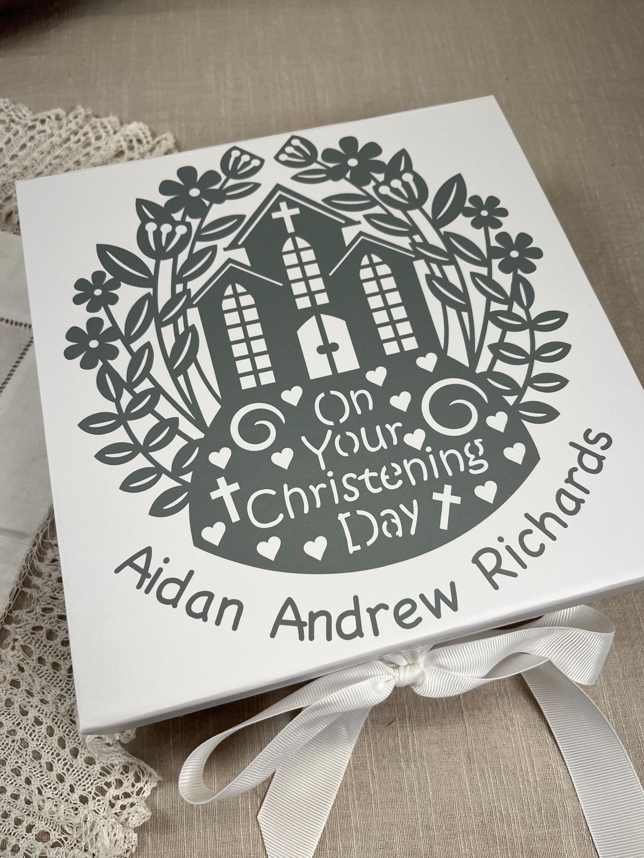 Personalised Christening Gift Box: Church Design Keepsake Box - image 3