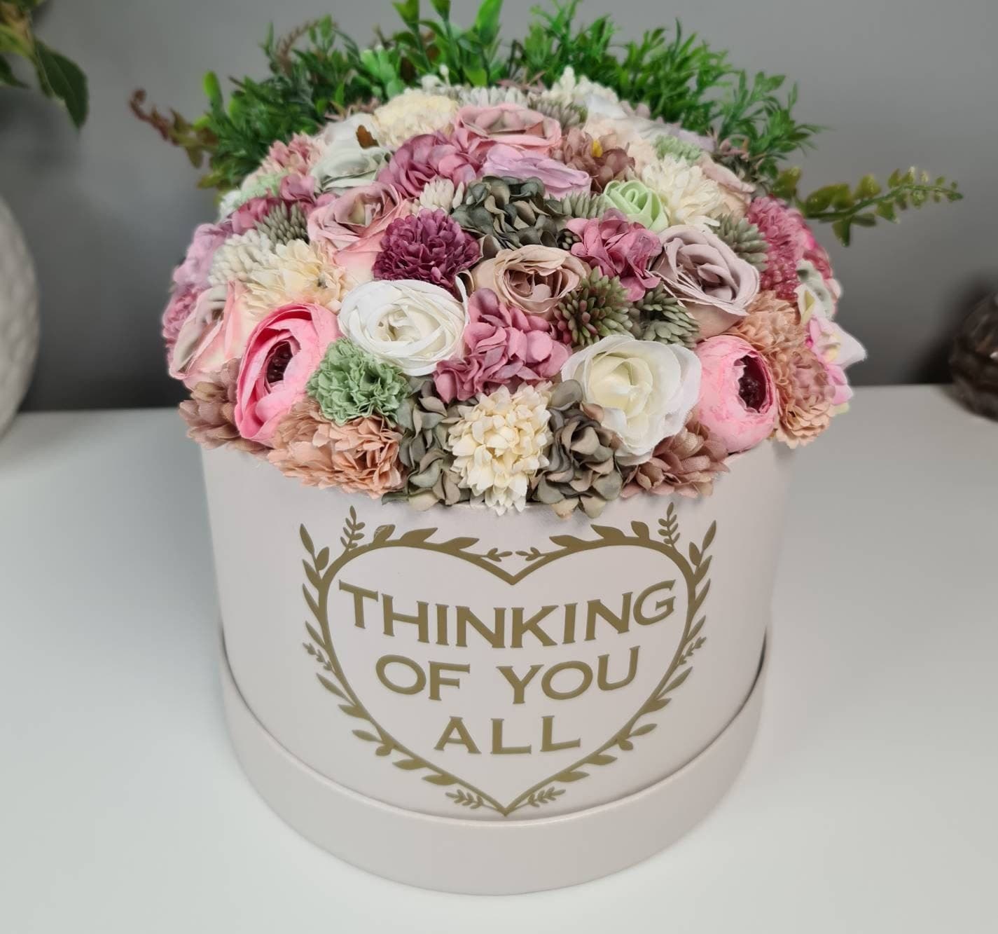 Silk Flower Hat Box Bouquet, Personalised Gift - image 3
