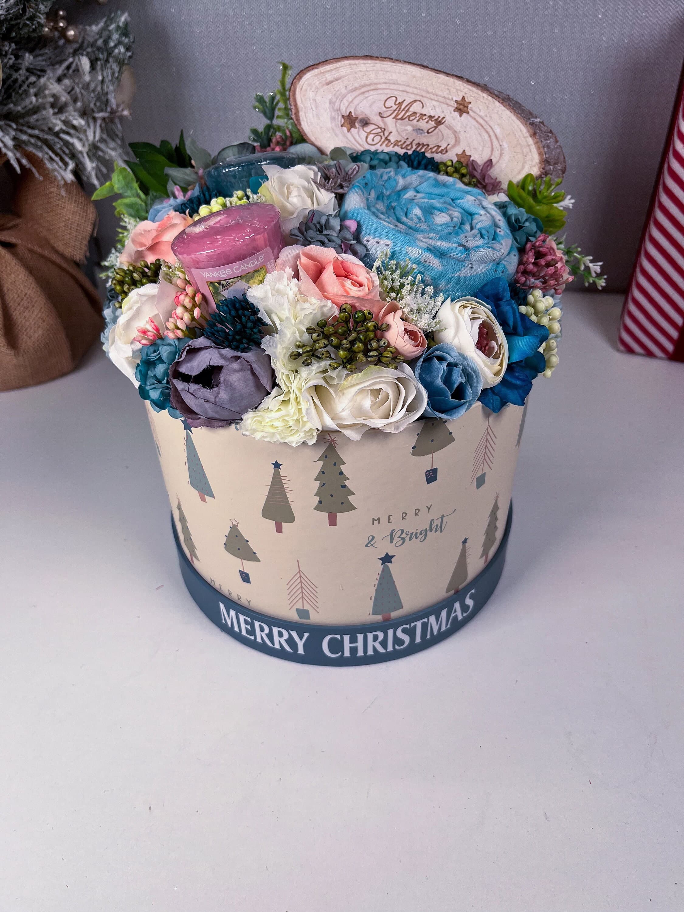 Personalised Christmas Gift Set, Scarf & Brooch Gift, Artificial Flower Display