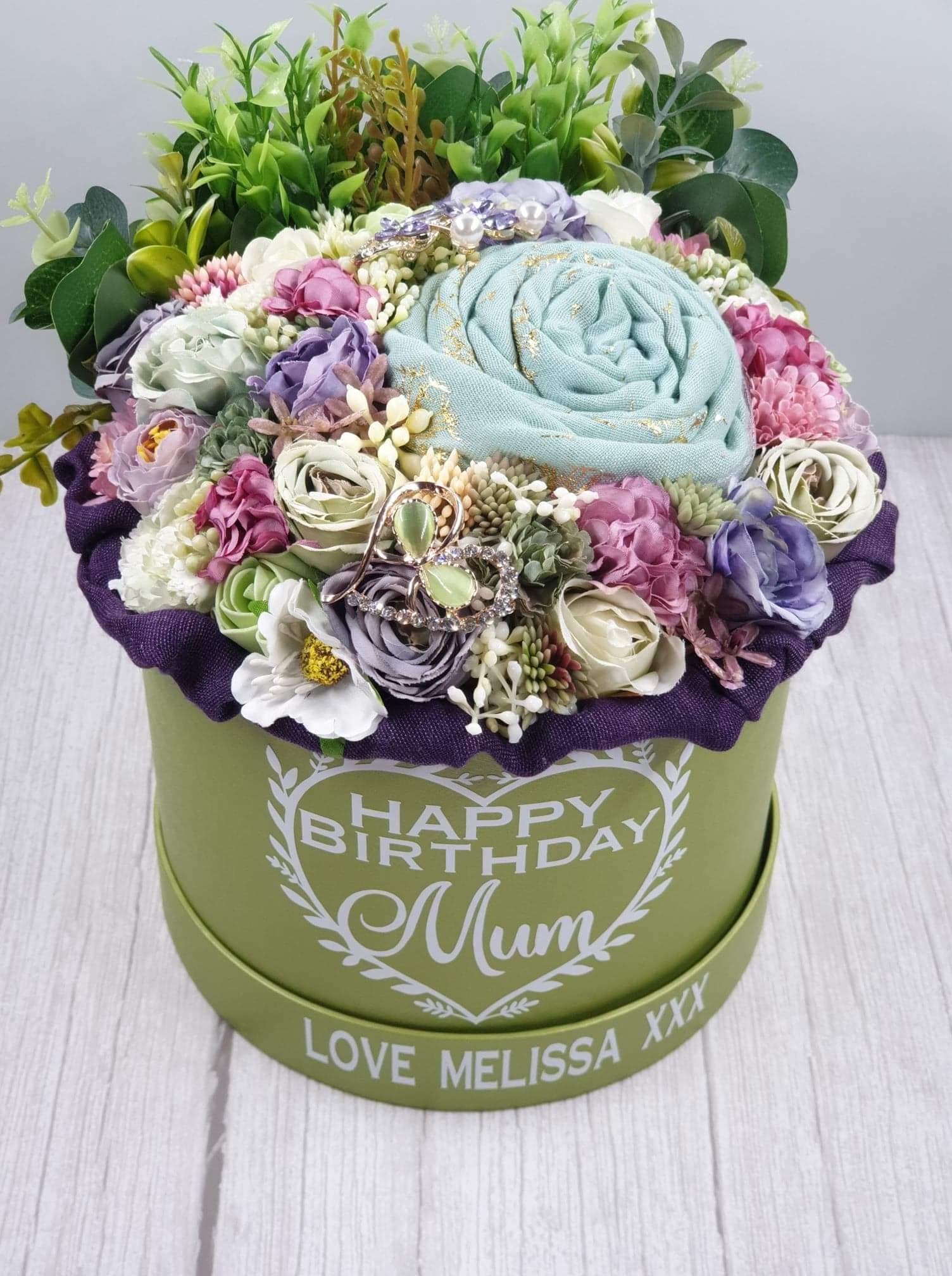 Personalised Gift Hamper, Scarf & Brooch Set, Artificial Silk Flowers - image 5