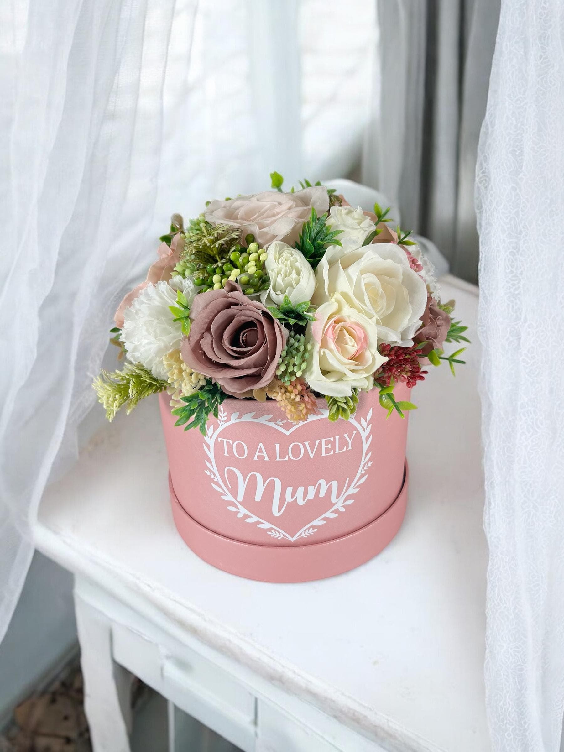 Personalised Mother's Day Artificial Floral Bouquet in Keepsake Box