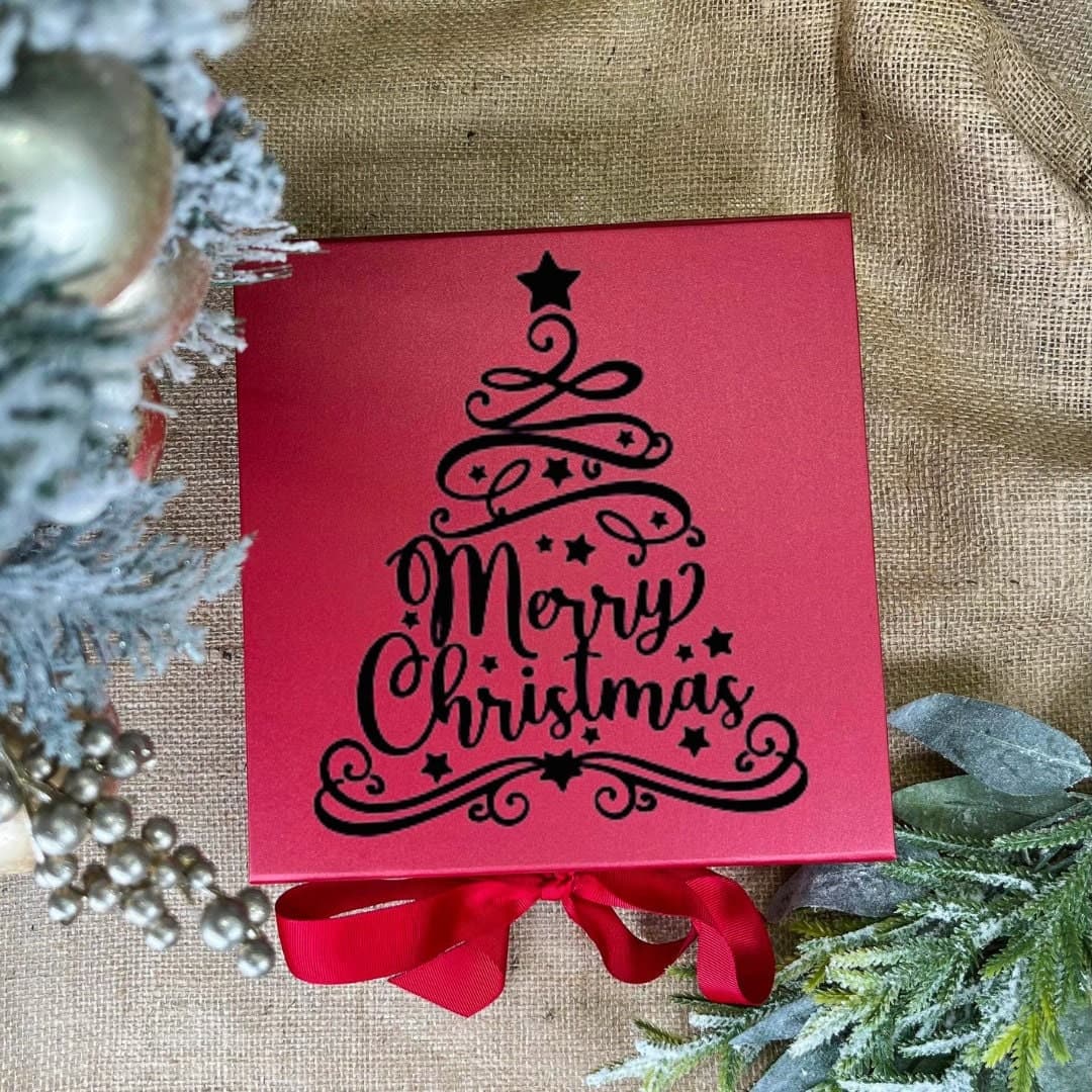 Personalised Christmas Gift Box, Magnetic Keepsake Box with Ribbon