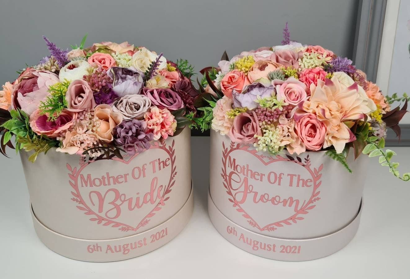 Wedding Floral Gift Box, Personalised Silk Flower Centrepiece
