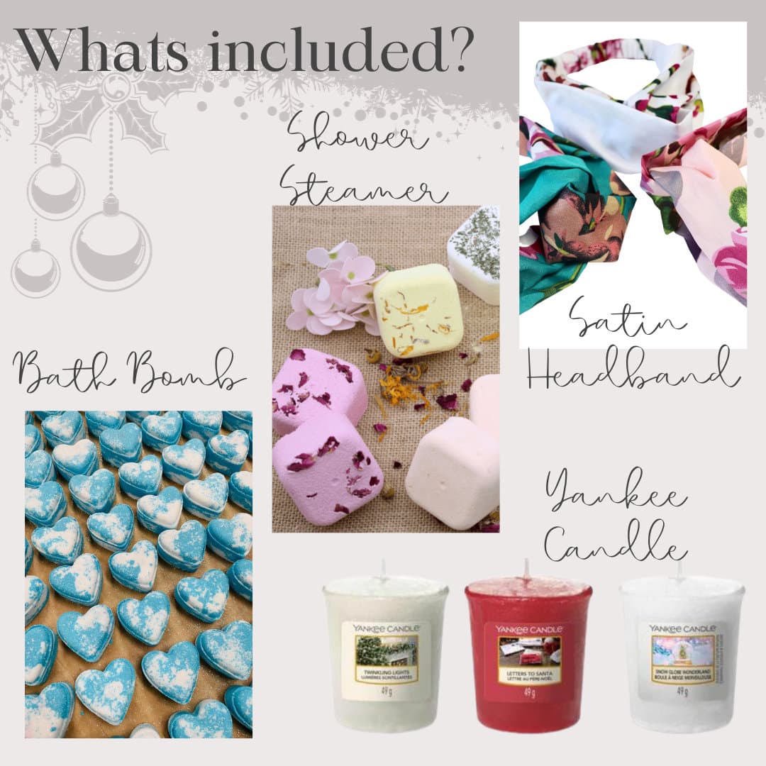 WHATS INCLUDED
BATH BOMB
SHOWER STEAMER
SATIN HEADBAND
YANKEE CANDLE