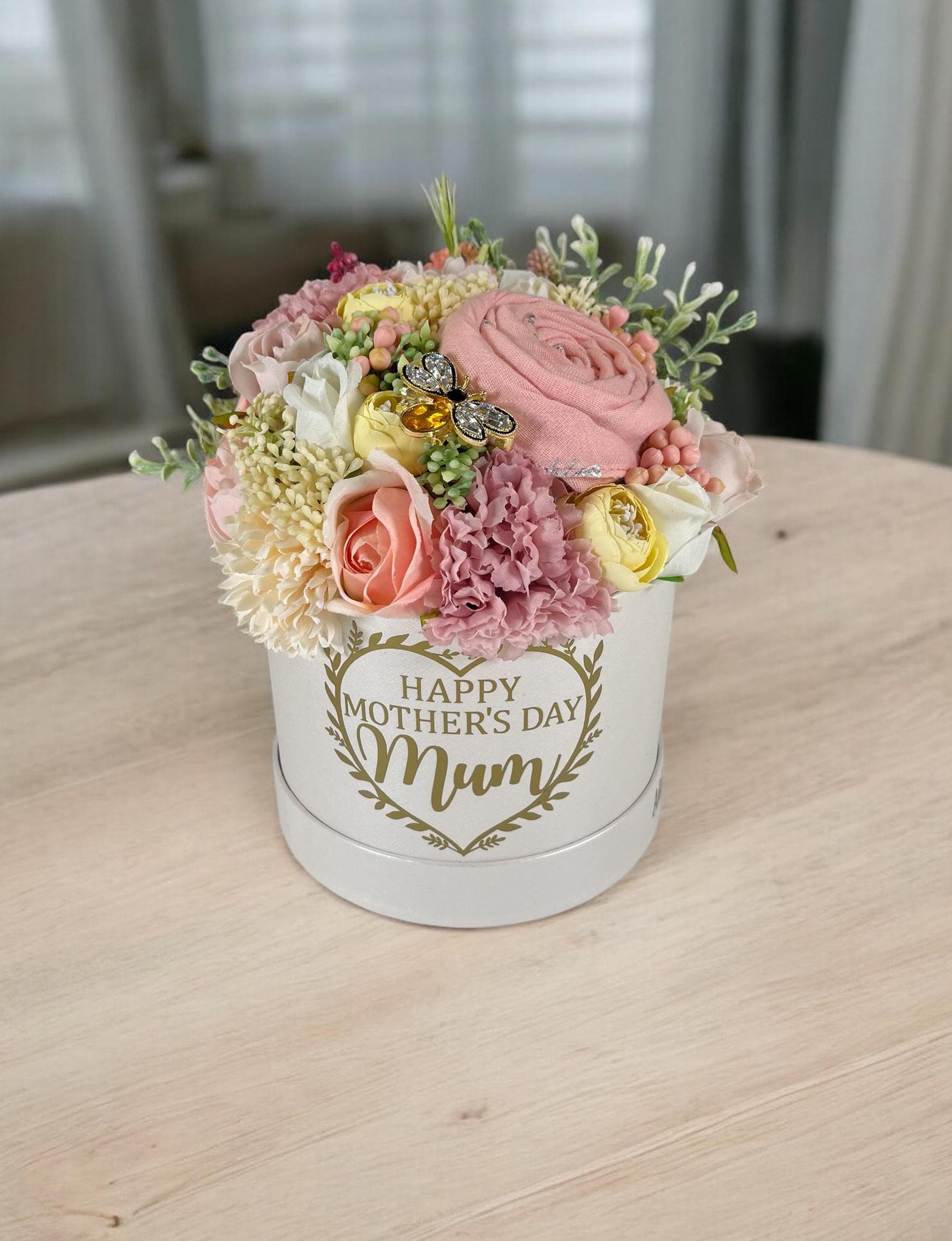 Personalised Mother's Day Floral Bouquet Gift Set: Scarf & Brooch