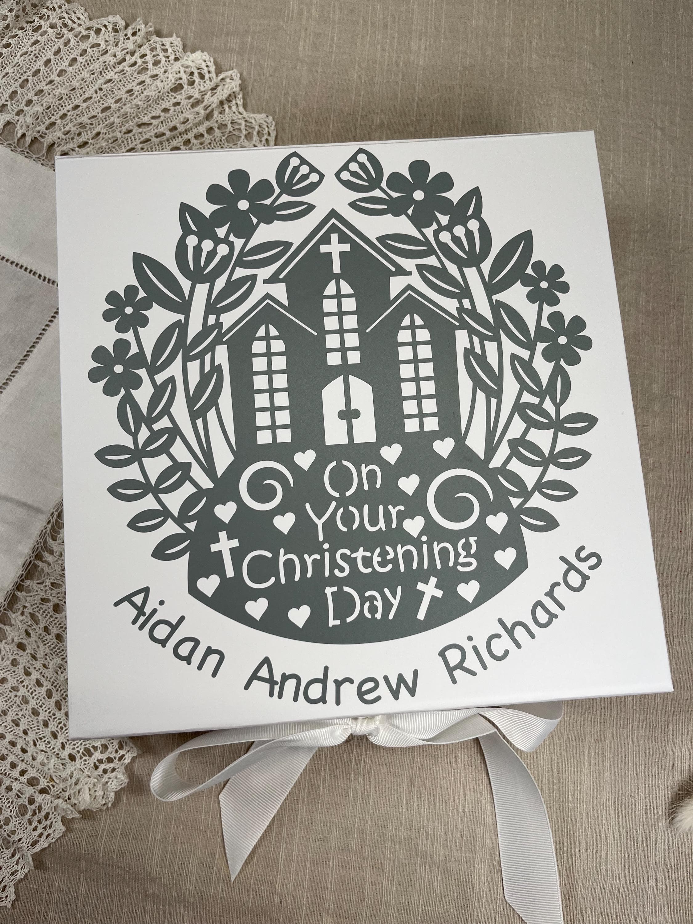 Personalised Christening Gift Box: Church Design Keepsake Box