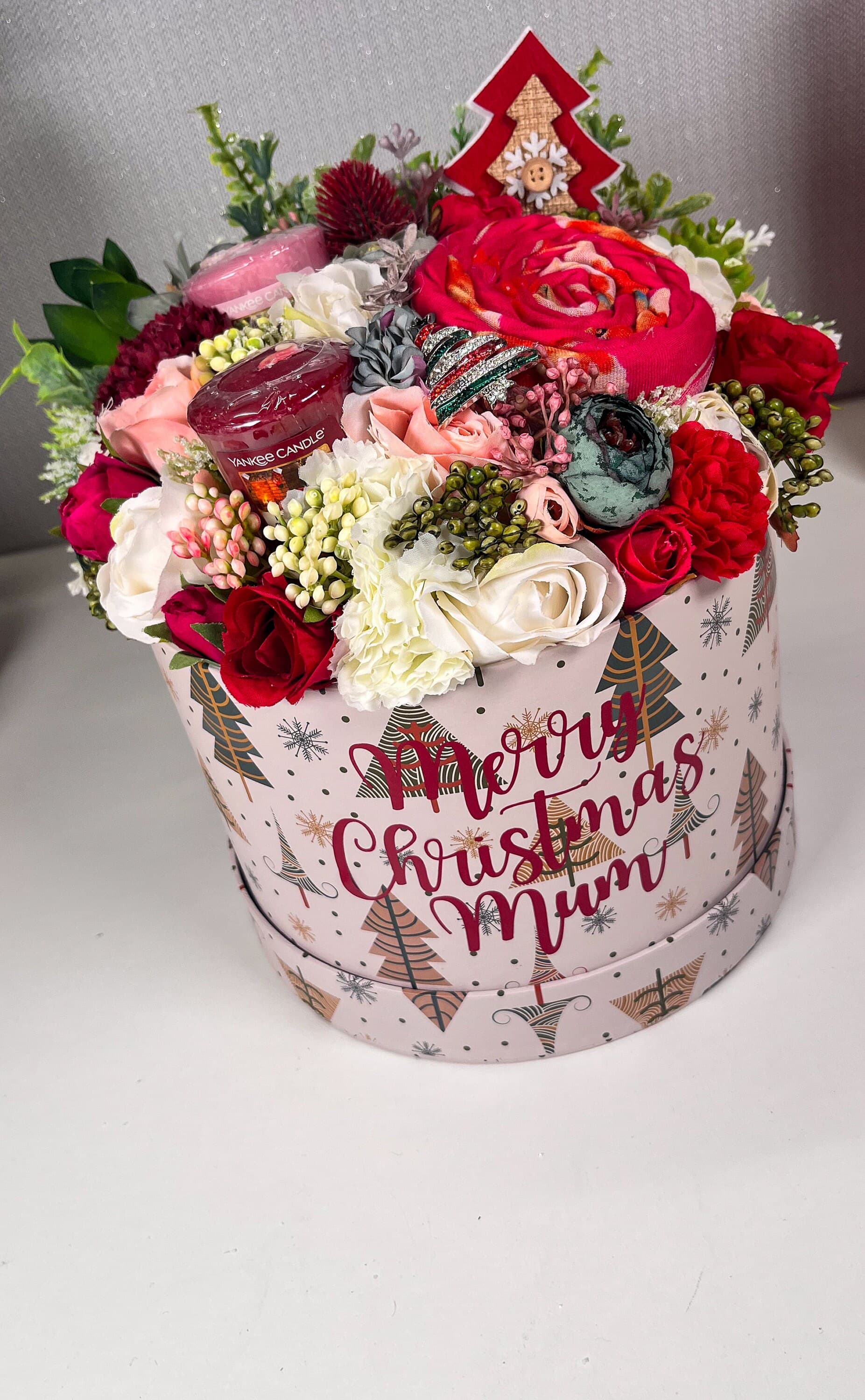 Personalised Christmas Gift Set, Scarf & Brooch Gift, Artificial Flower Display - image 4