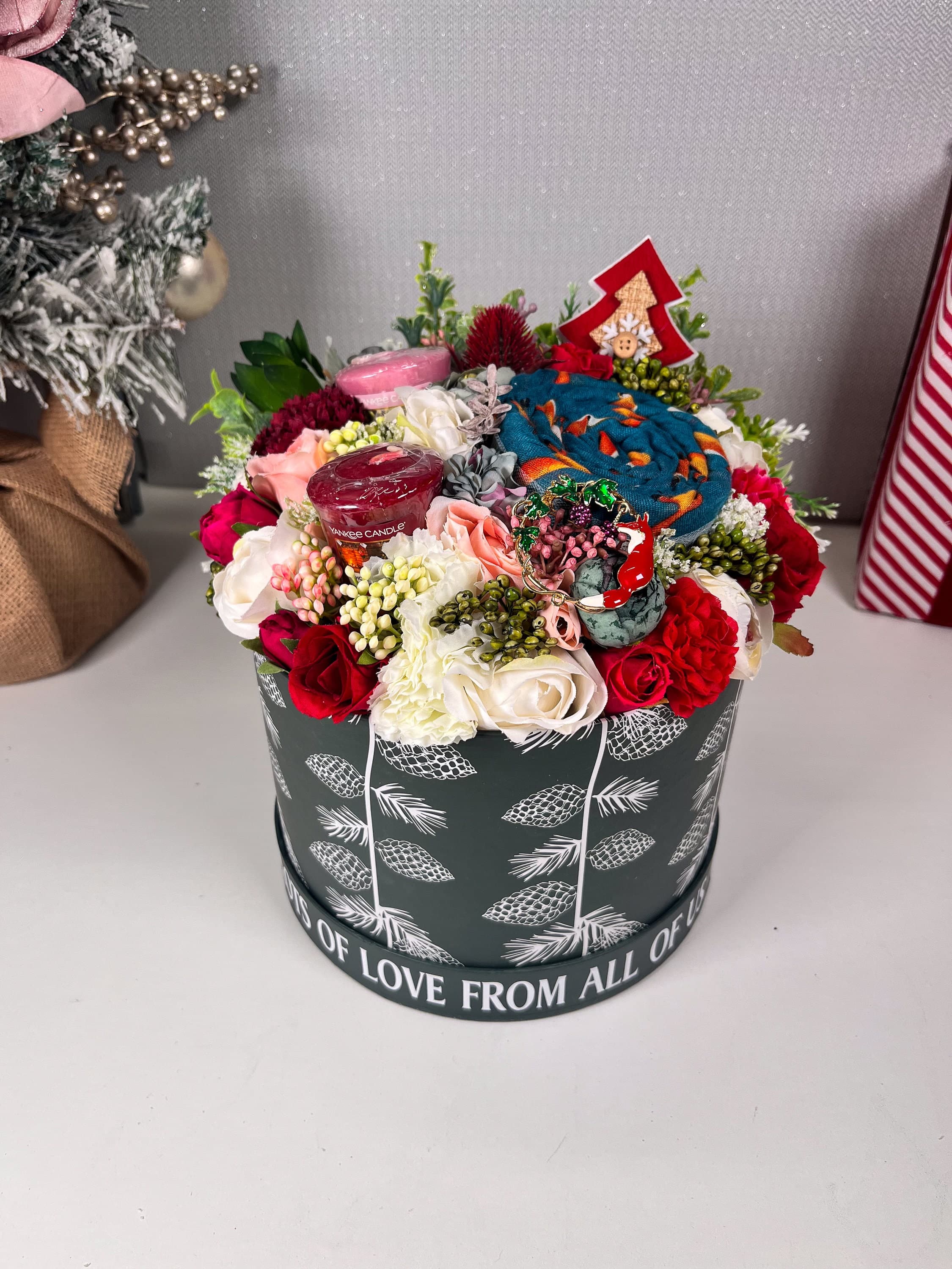 Personalised Christmas Gift Set, Scarf & Brooch Gift, Artificial Flower Display - image 3