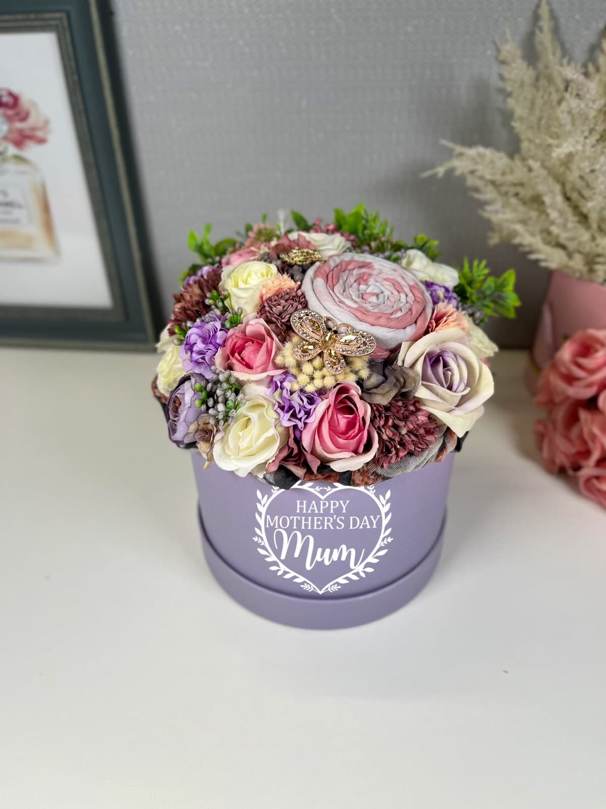 Handmade Floral Bouquet Gift Set, Scarf and Brooch, Personalised Gift