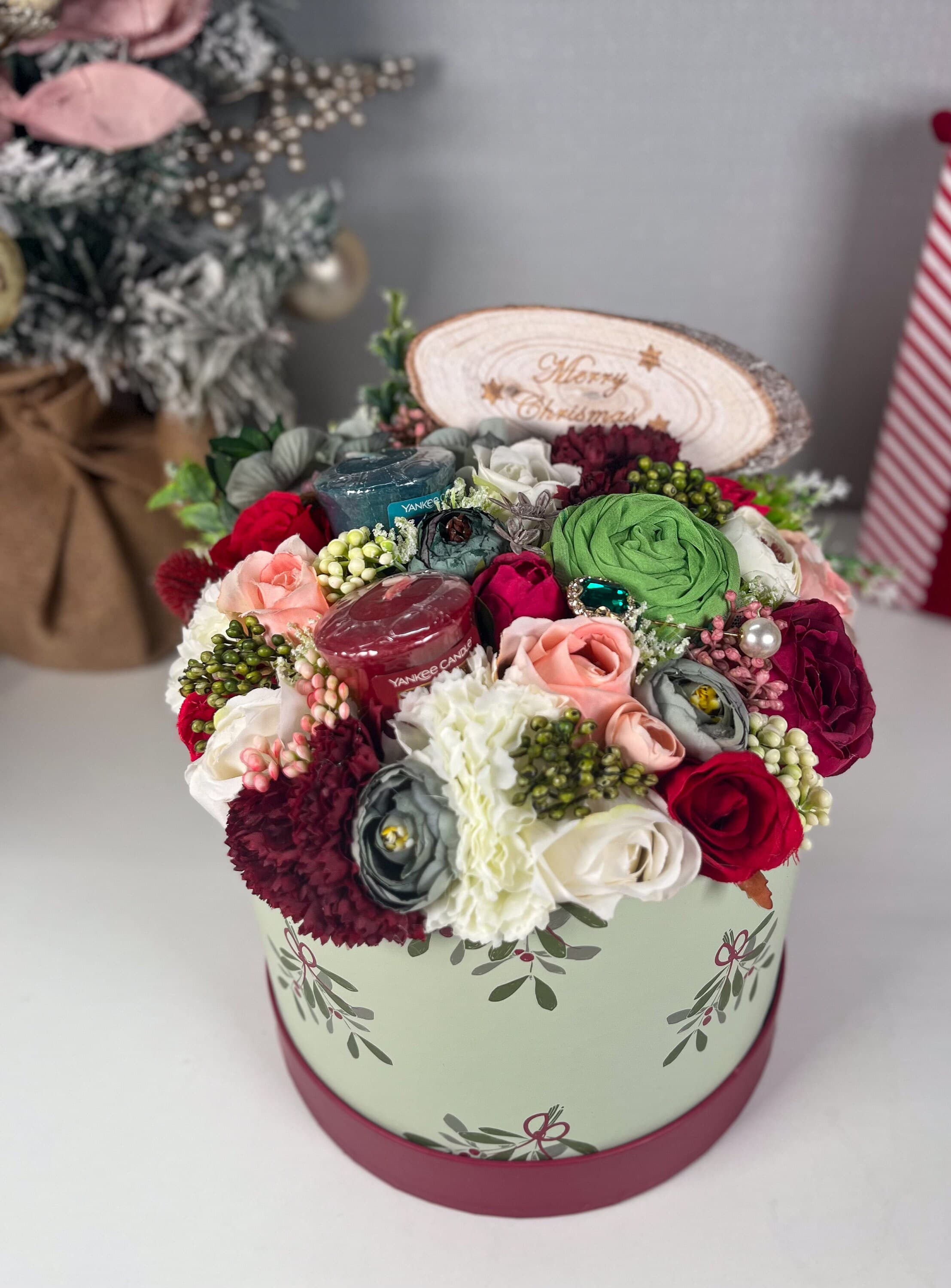 Personalised Christmas Gift Set, Scarf & Brooch Gift, Artificial Flower Display - image 5
