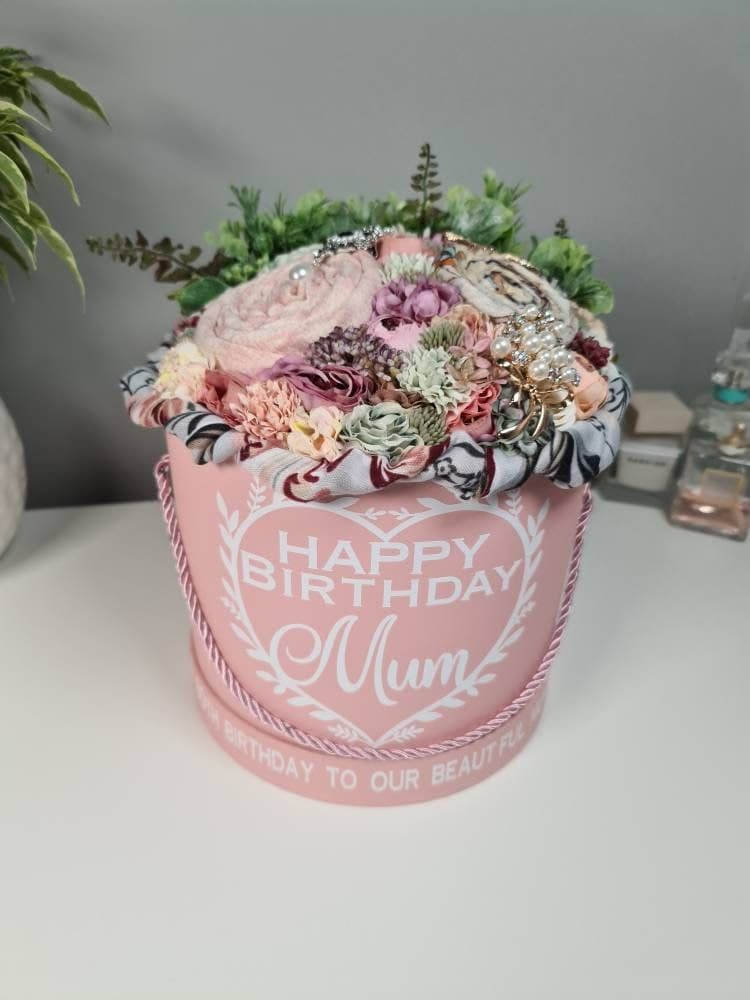 Personalised Gift Hamper, Scarf & Brooch Set, Artificial Silk Flowers