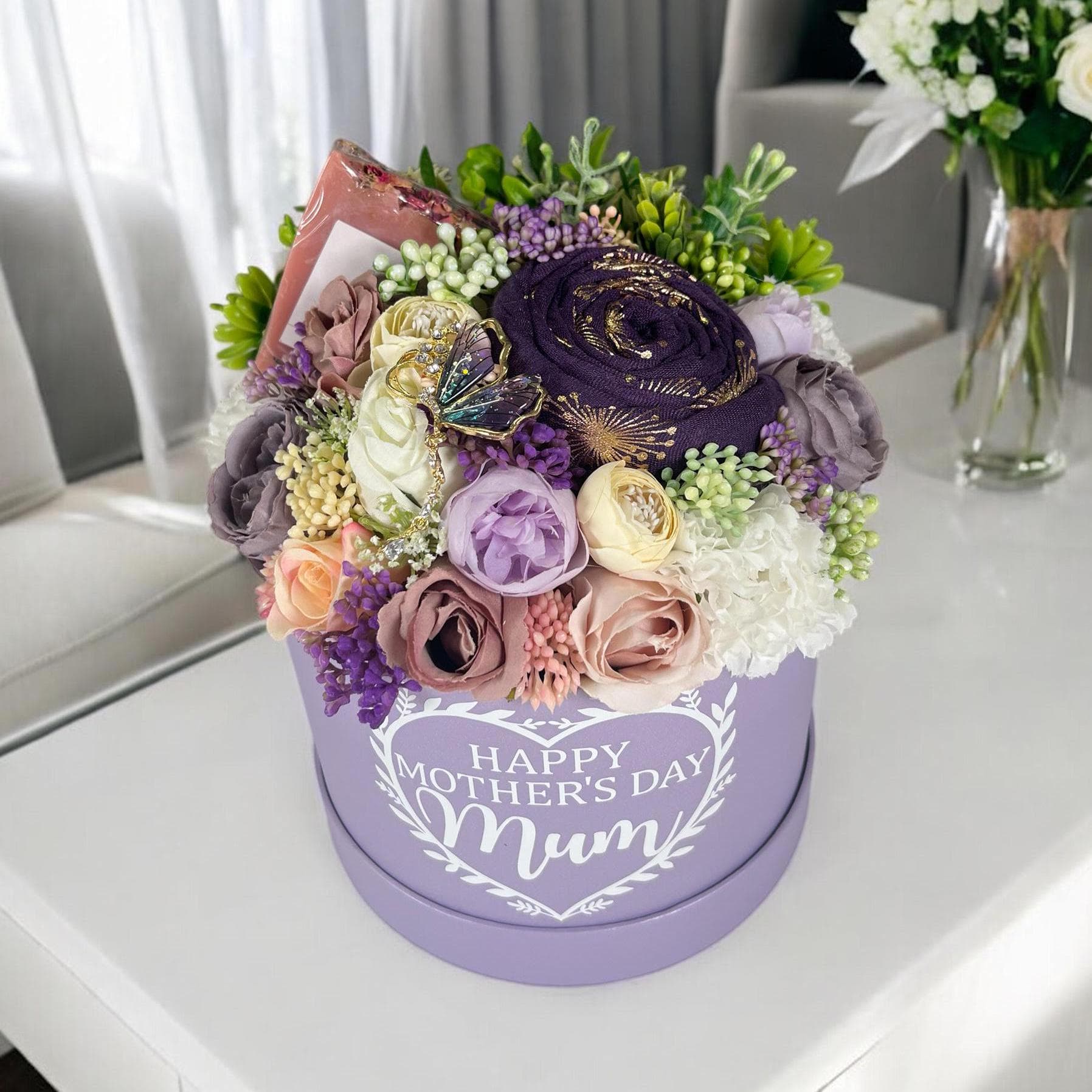 Personalised Mother's Day Floral Gift Set: Luxury Scarf, Brooch & Handmade Soap