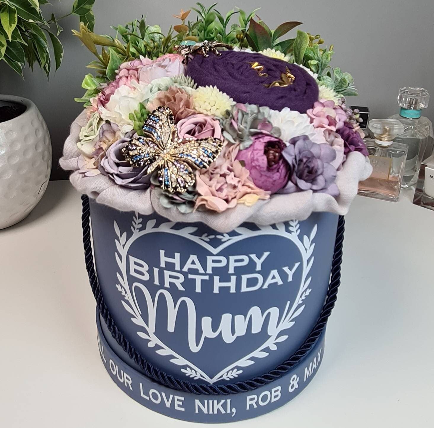 Personalised Gift Hamper, Scarf & Brooch Set, Artificial Silk Flowers - image 4