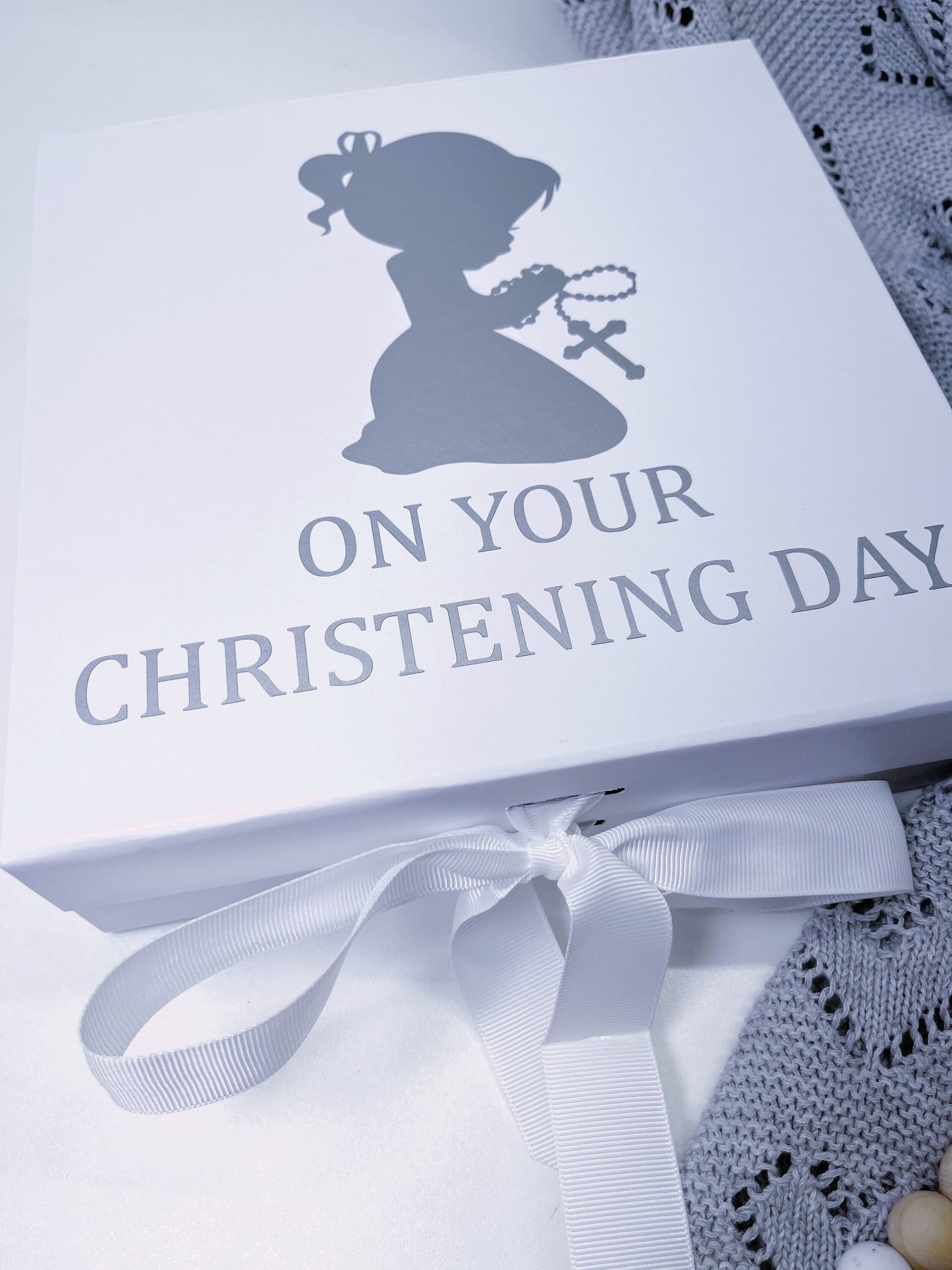 Personalised White Christening Gift Box, Holy Communion Keepsake