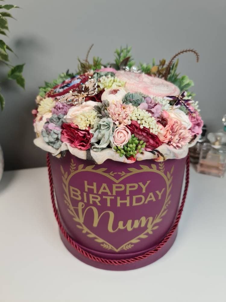 Personalised Birthday Bouquet, Scarf and Brooch Set, Gift for Mum