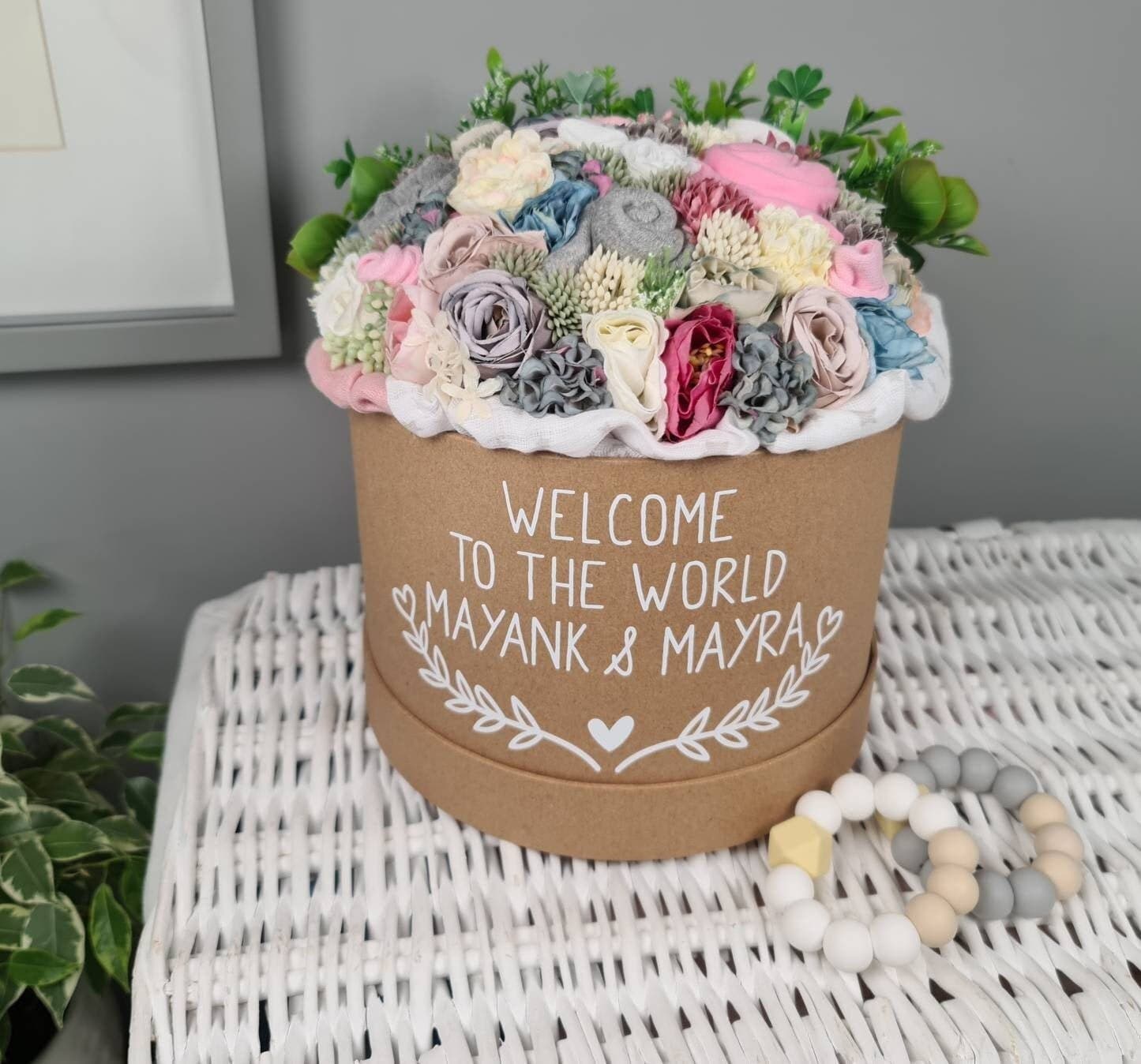Twins Baby Clothes Bouquet, Personalised Newborn Gift Hamper