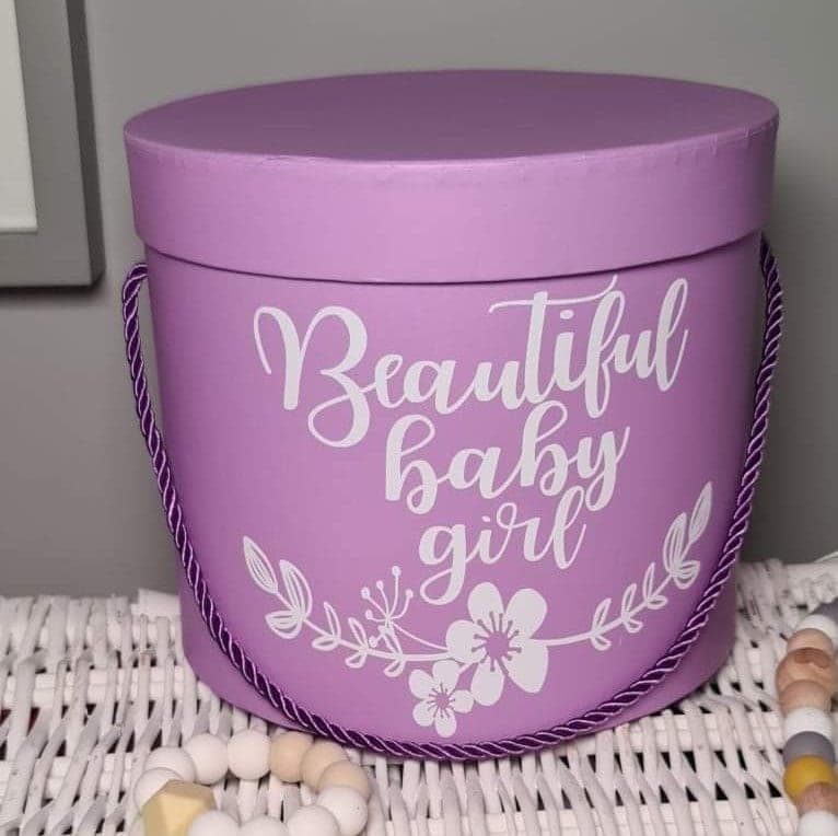 Personalised Newborn Gift Box: Round Baby Keepsake Box