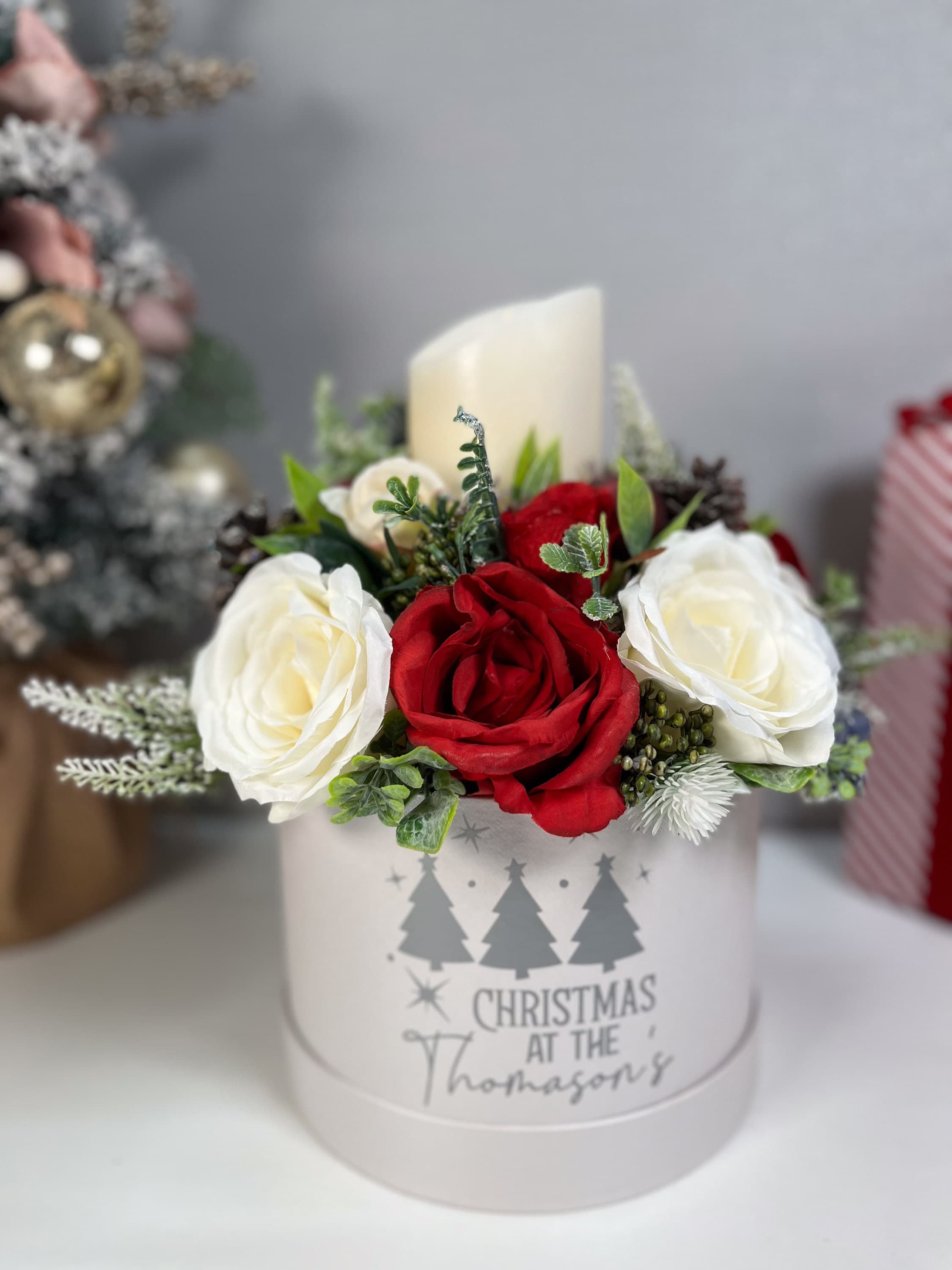 Christmas Flowers, Christmas Gift, Personalised Christmas Box, Artificial Flower display, Christmas Decor, Family Christmas Gift, - image 5