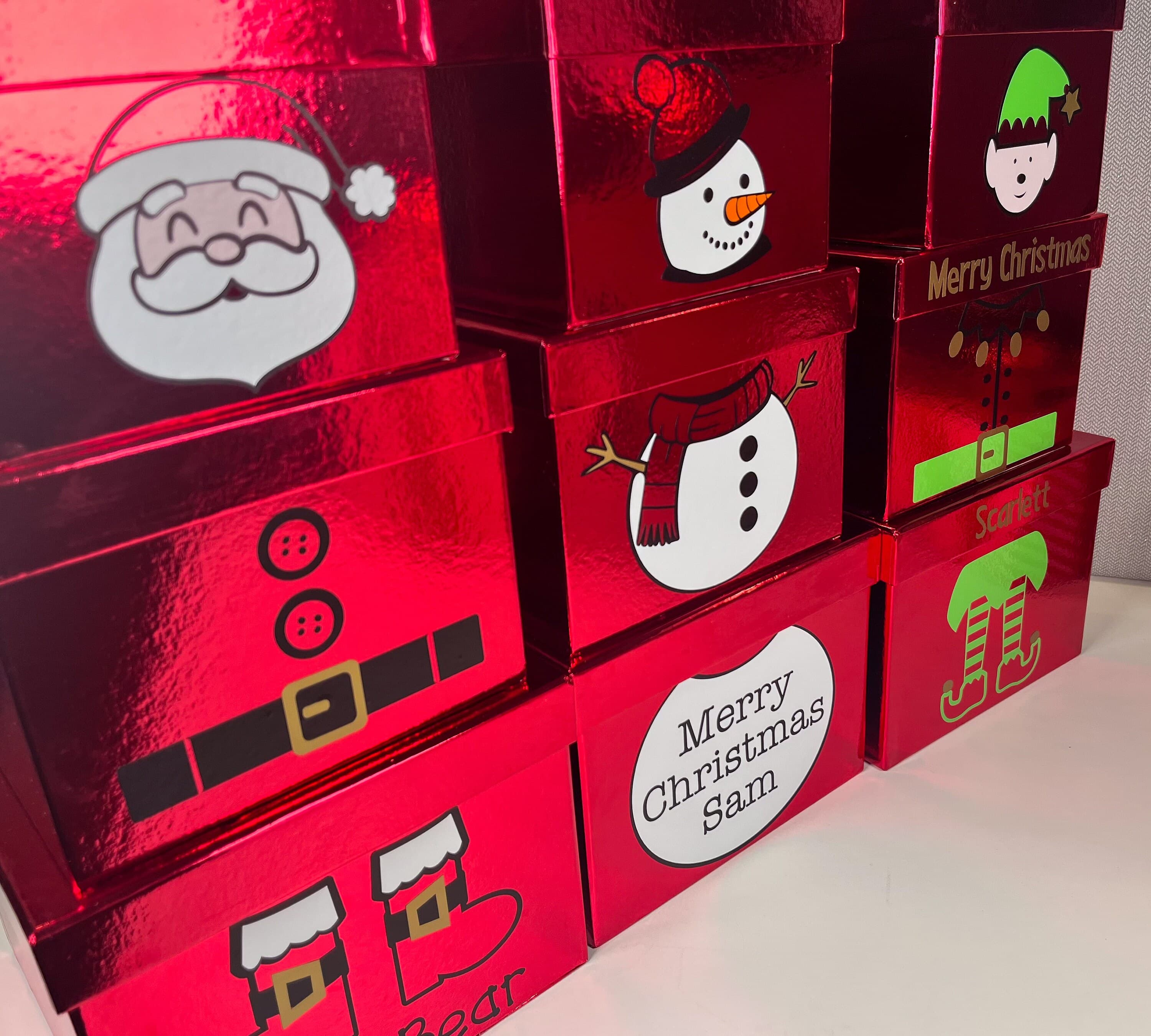 Personalised Stackable Christmas Gift Boxes, Red Keepsake Boxes - image 5