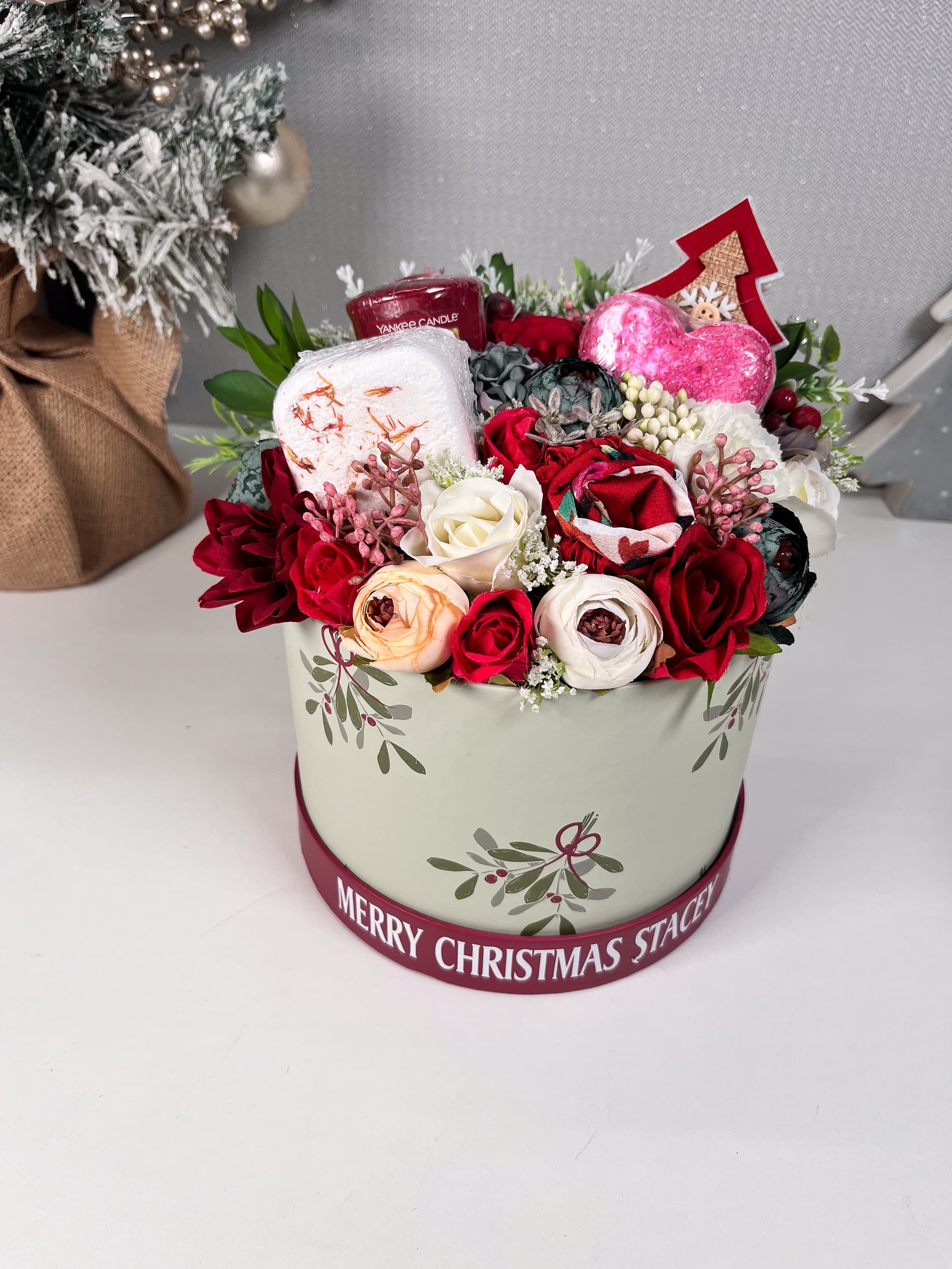 Personalised Christmas Pamper Gift Box, Yankee Candle, Shower Steamer