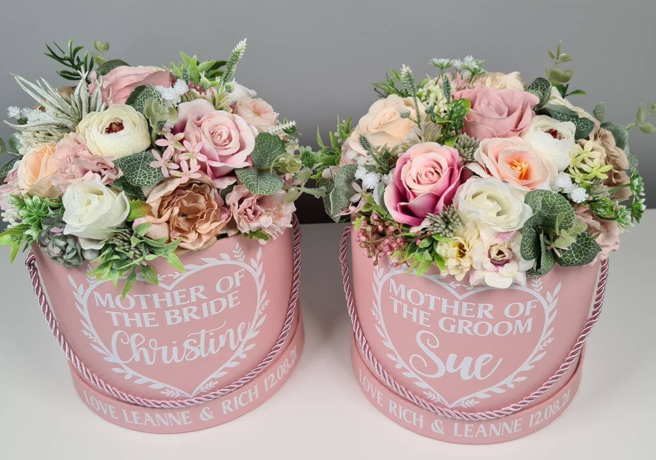 Wedding Floral Gift Box, Personalised Artificial Bouquet Centrepiece