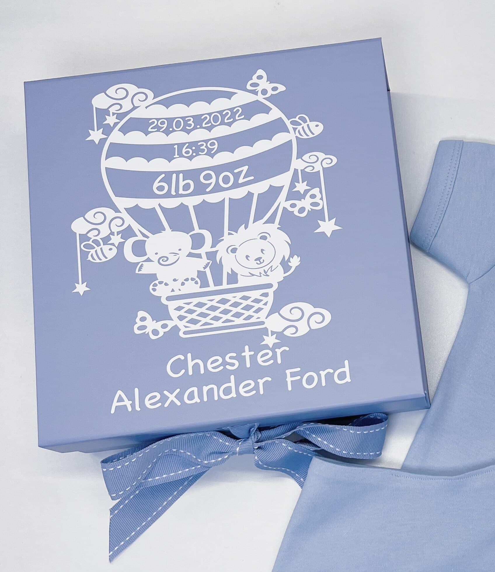 Personalised Baby Boy Keepsake Box, Birth Stats Memory Box