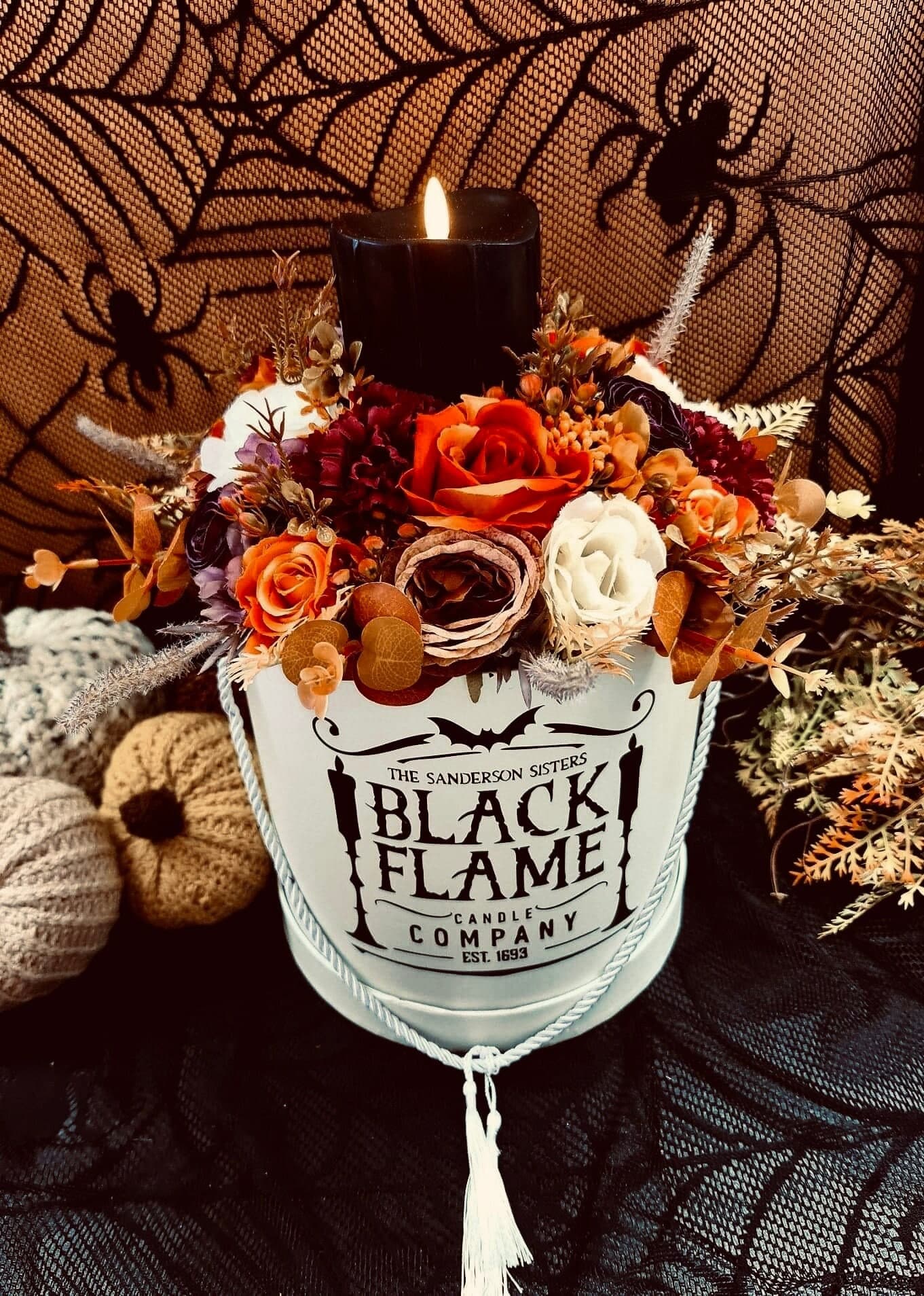 Vintage Halloween Floral Arrangement, Black Flame Candle, Apothecary Decor - image 3