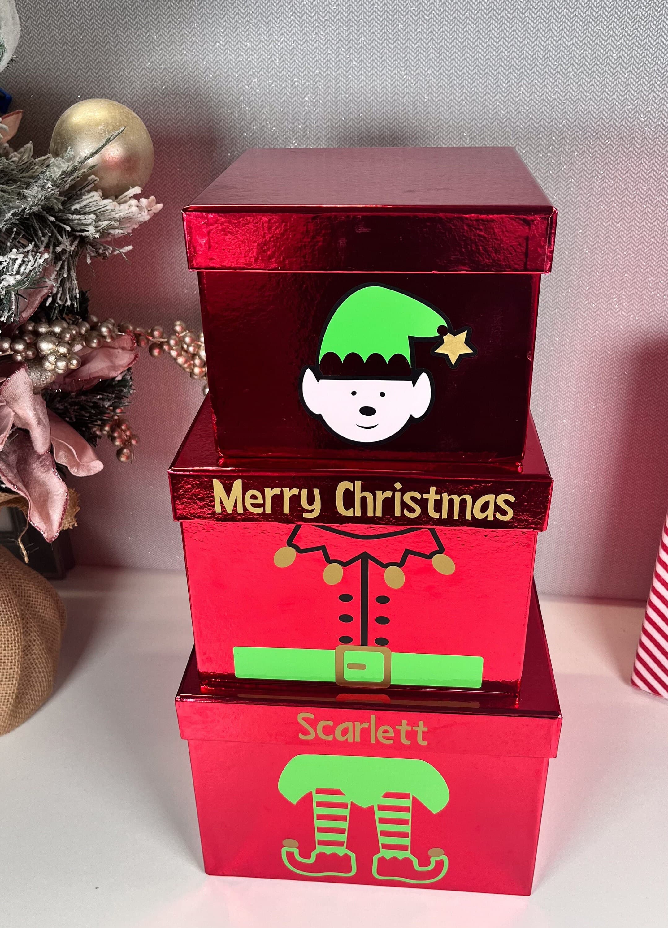 Personalised Stackable Christmas Gift Boxes, Red Keepsake Boxes